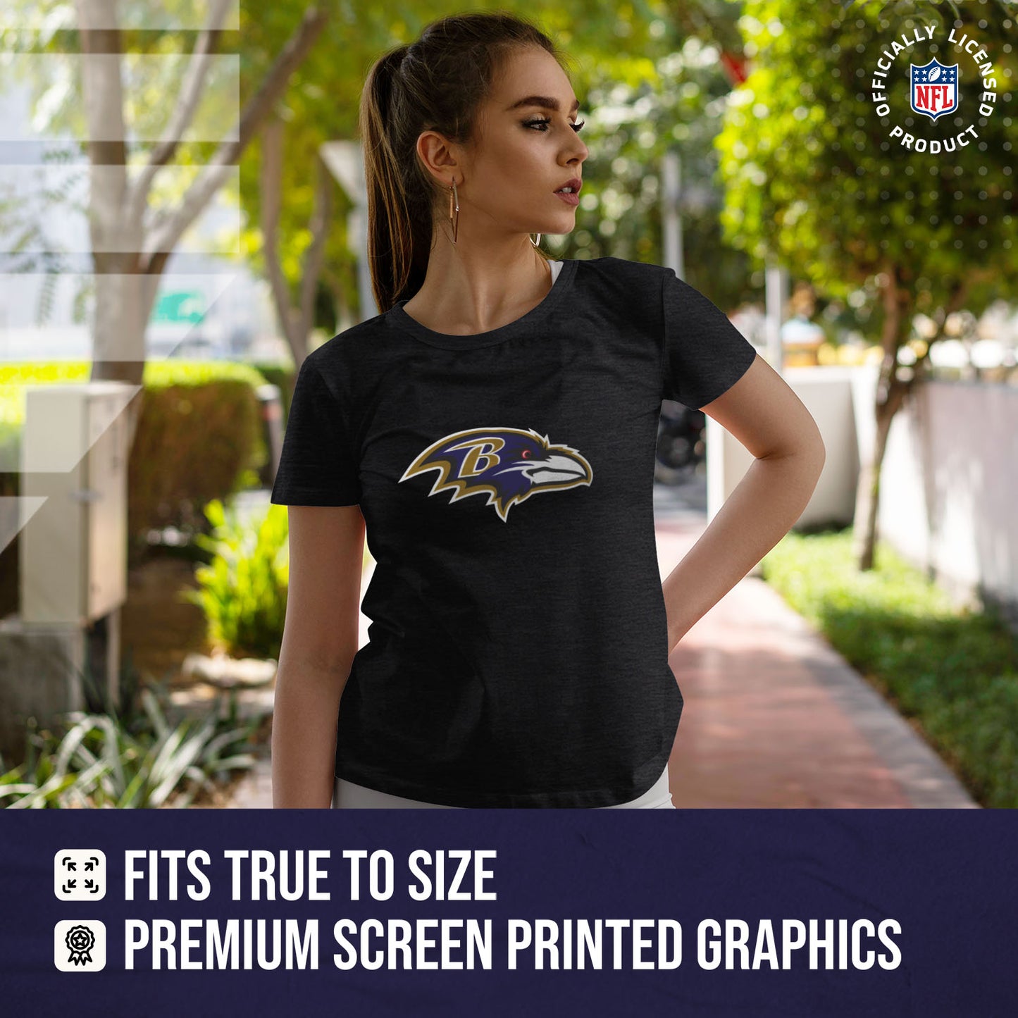 Baltimore Ravens NFL Womens Heather Logo Relaxed Fit T-Shirt - Black