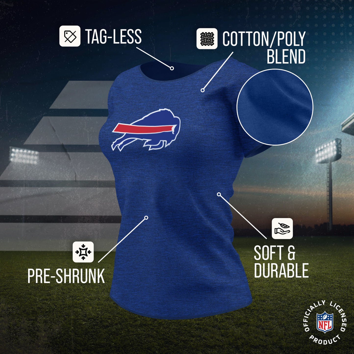 Buffalo Bills NFL Womens Heather Logo Relaxed Fit T-Shirt - Royal