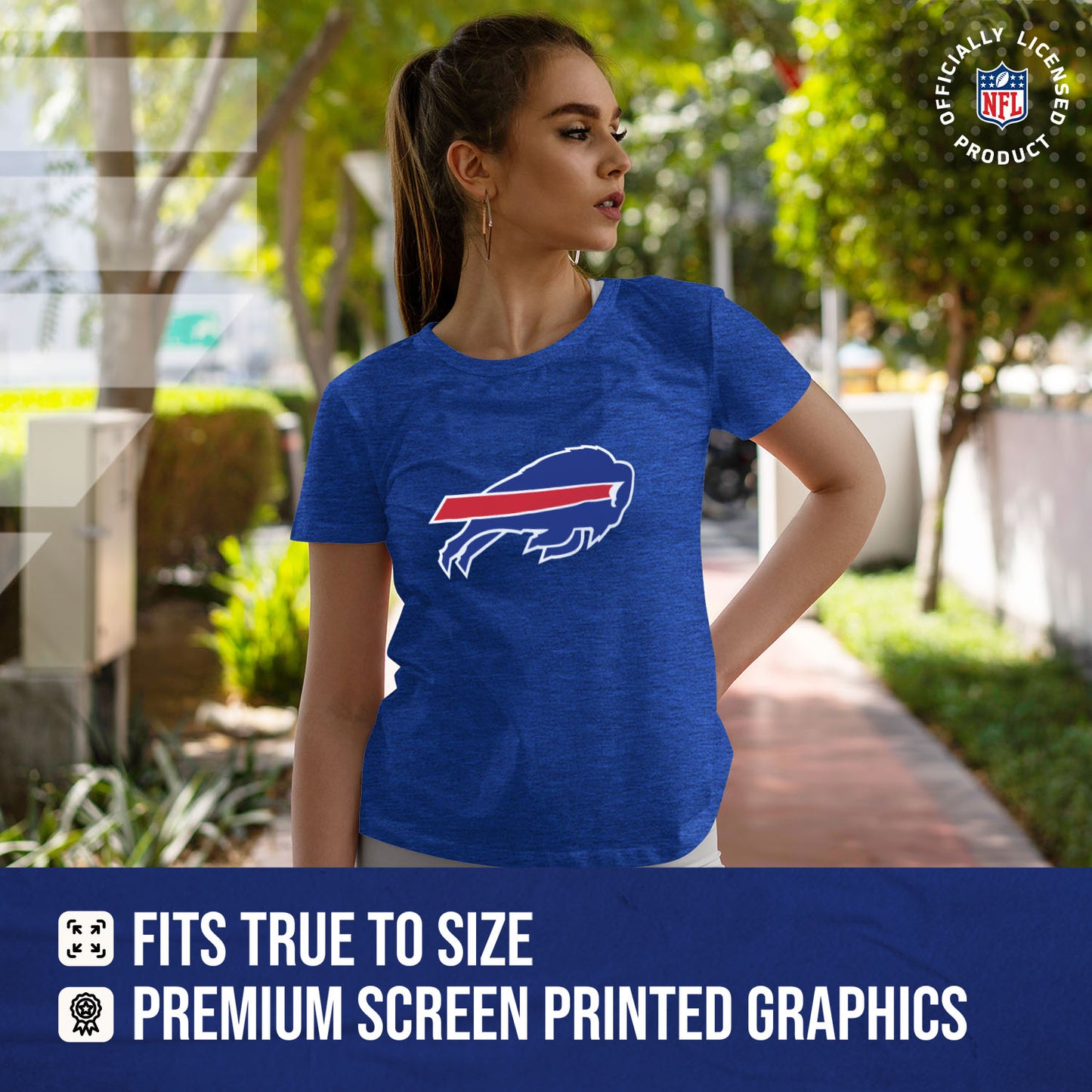 Buffalo Bills NFL Womens Heather Logo Relaxed Fit T-Shirt - Royal