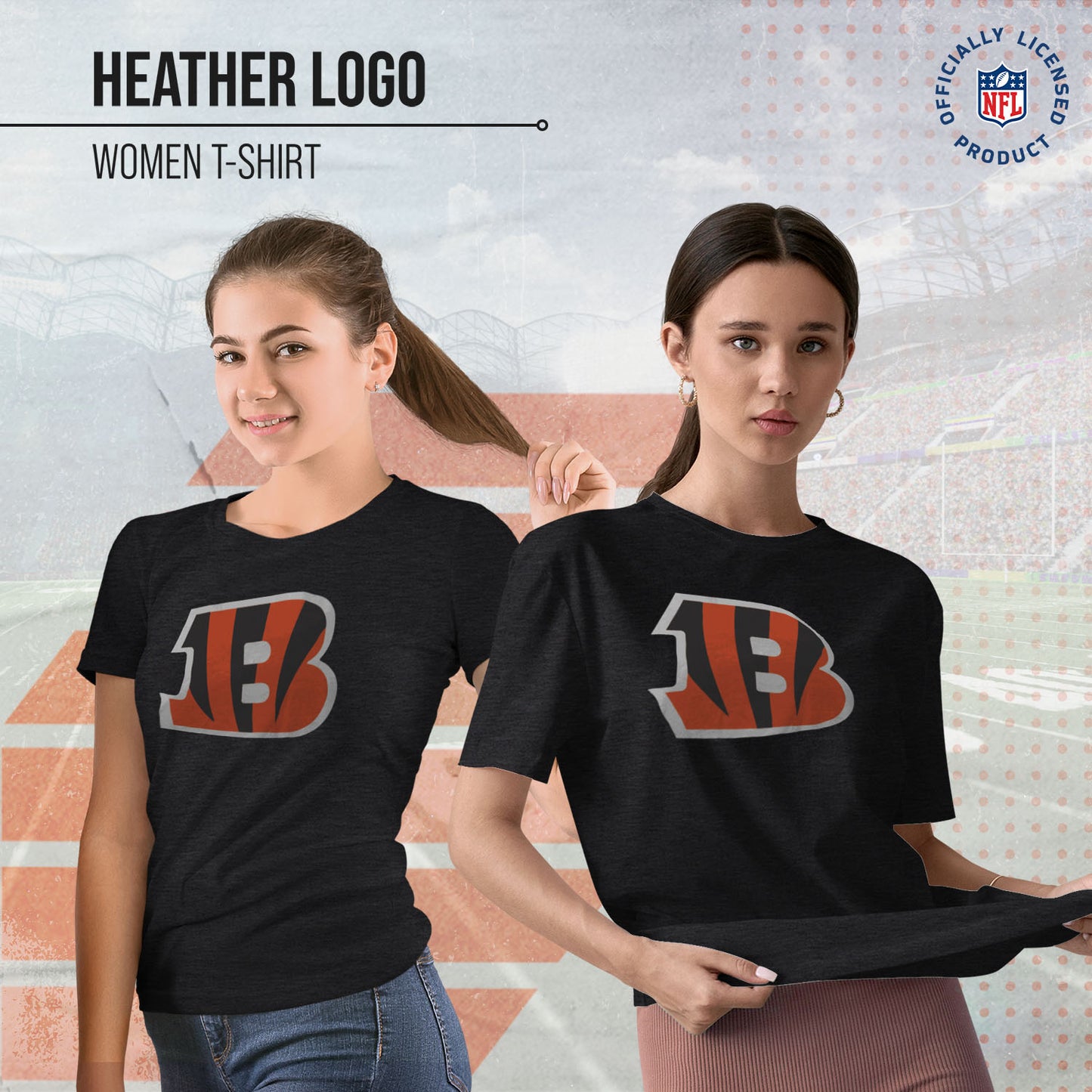 Cincinnati Bengals NFL Womens Heather Logo Relaxed Fit T-Shirt - Black