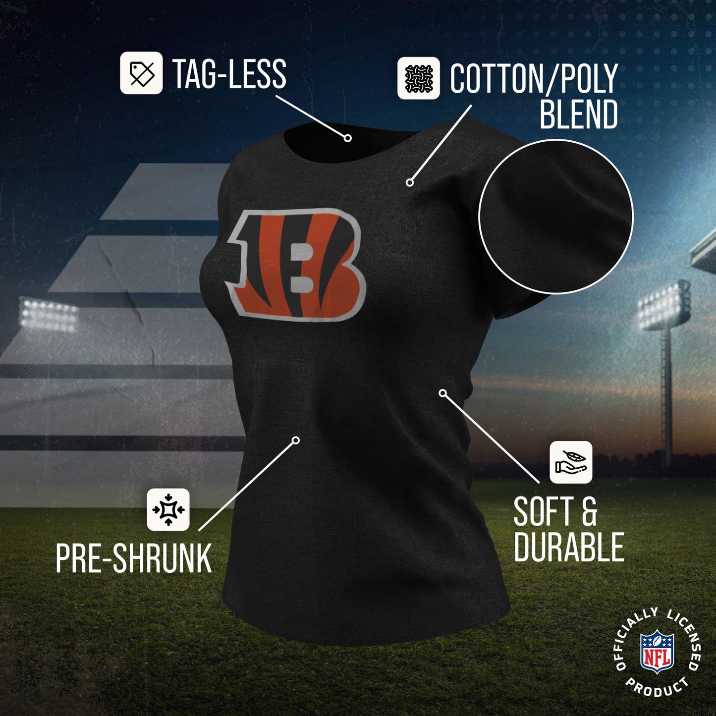 Cincinnati Bengals NFL Womens Heather Logo Relaxed Fit T-Shirt - Black