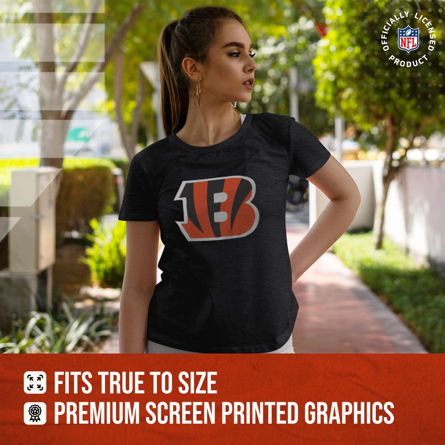 Cincinnati Bengals NFL Womens Heather Logo Relaxed Fit T-Shirt - Black