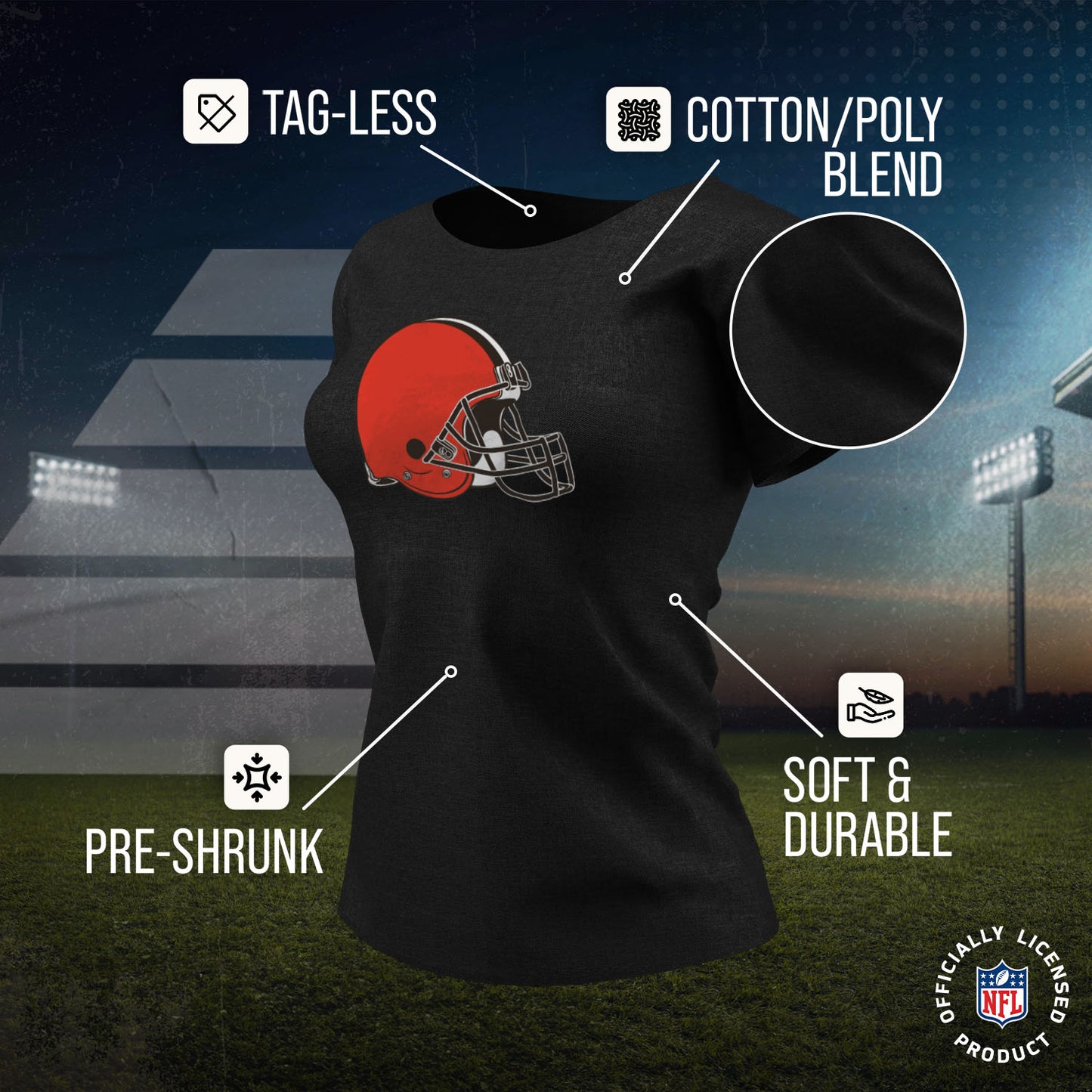 Cleveland Browns NFL Womens Heather Logo Relaxed Fit T-Shirt - Black