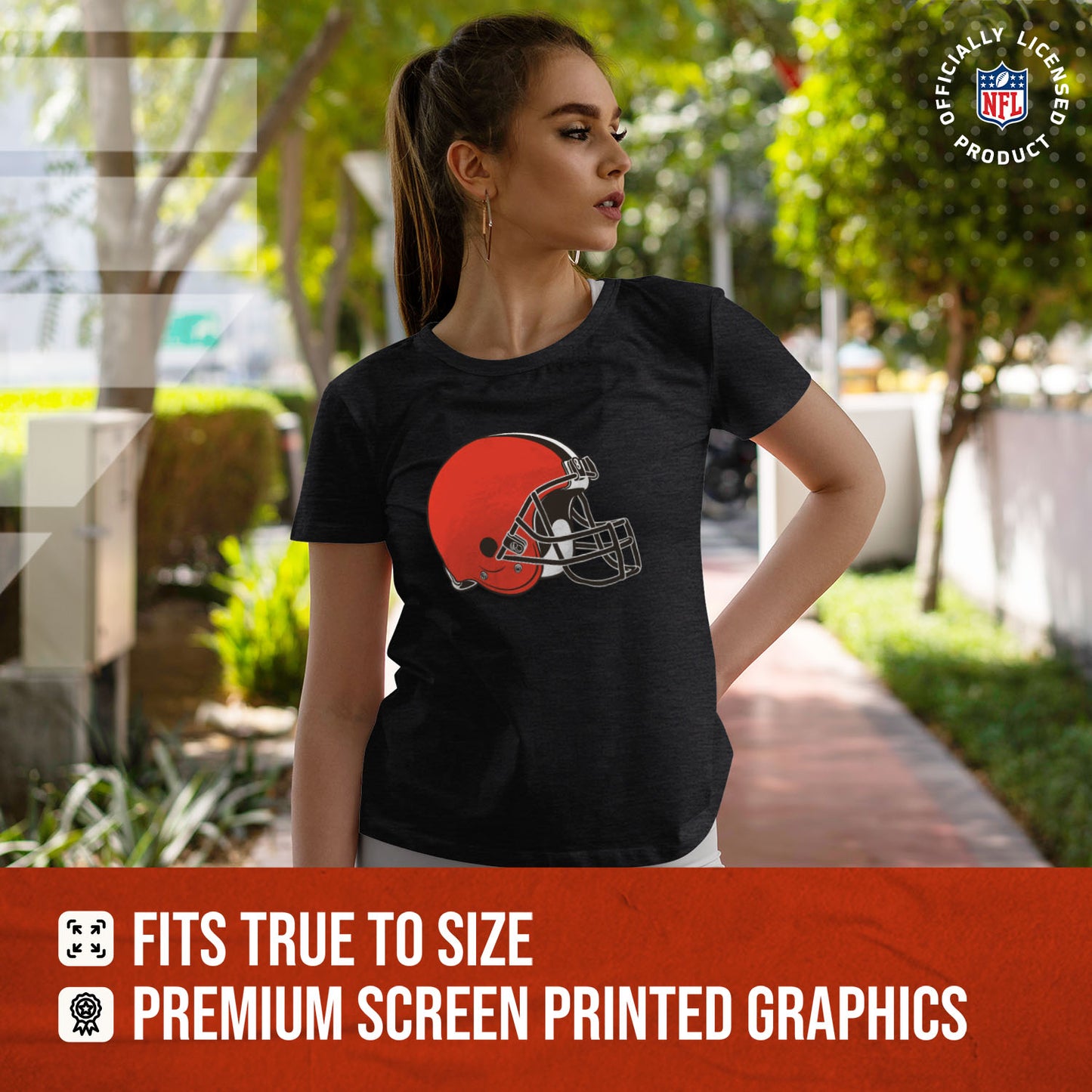 Cleveland Browns NFL Womens Heather Logo Relaxed Fit T-Shirt - Black