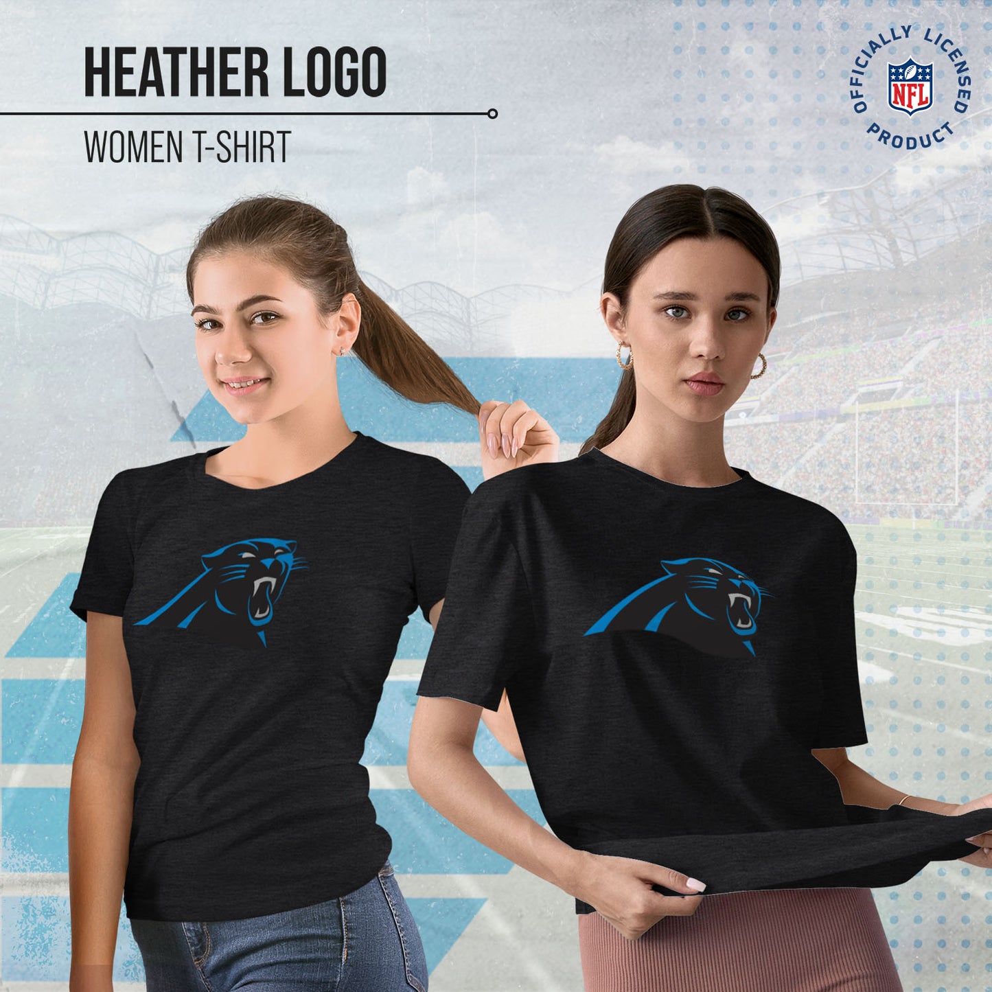 Carolina Panthers NFL Womens Heather Logo Relaxed Fit T-Shirt - Black