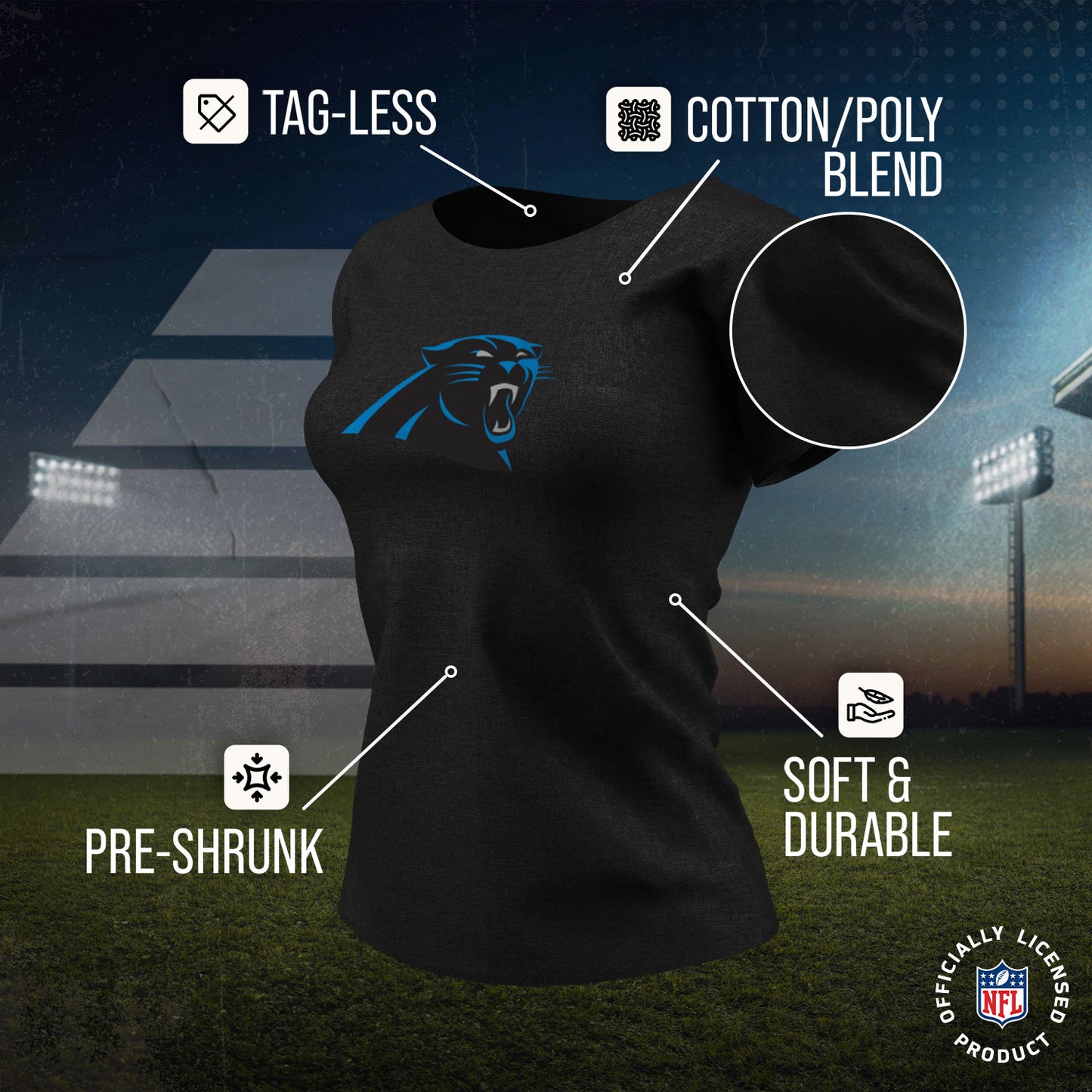 Carolina Panthers NFL Womens Heather Logo Relaxed Fit T-Shirt - Black