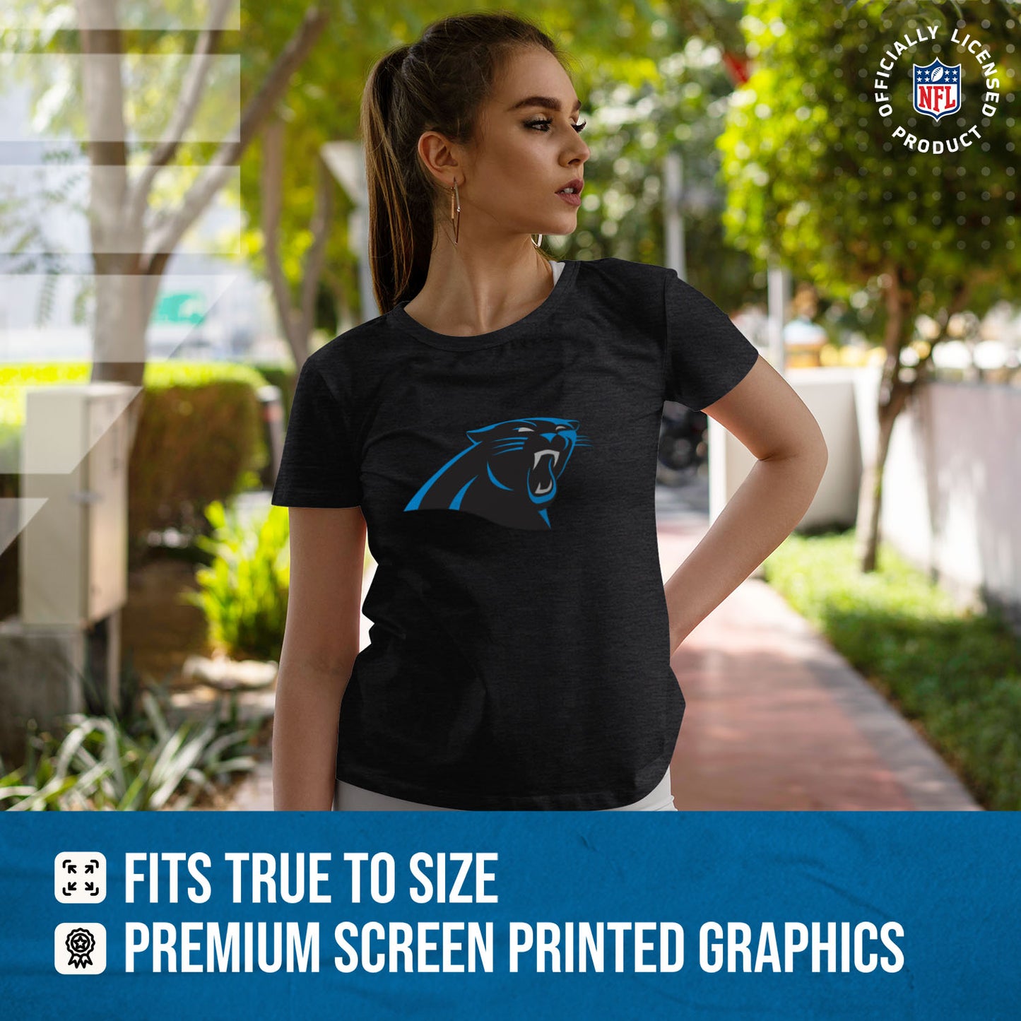 Carolina Panthers NFL Womens Heather Logo Relaxed Fit T-Shirt - Black