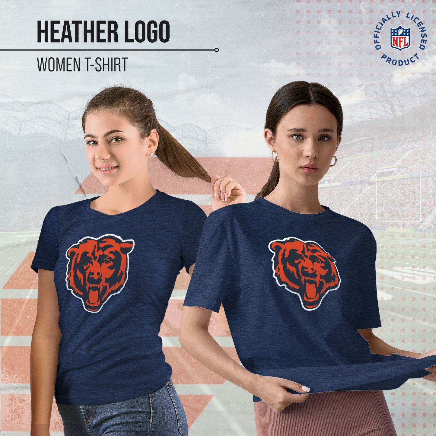 Chicago Bears NFL Womens Heather Logo Relaxed Fit T-Shirt - Navy