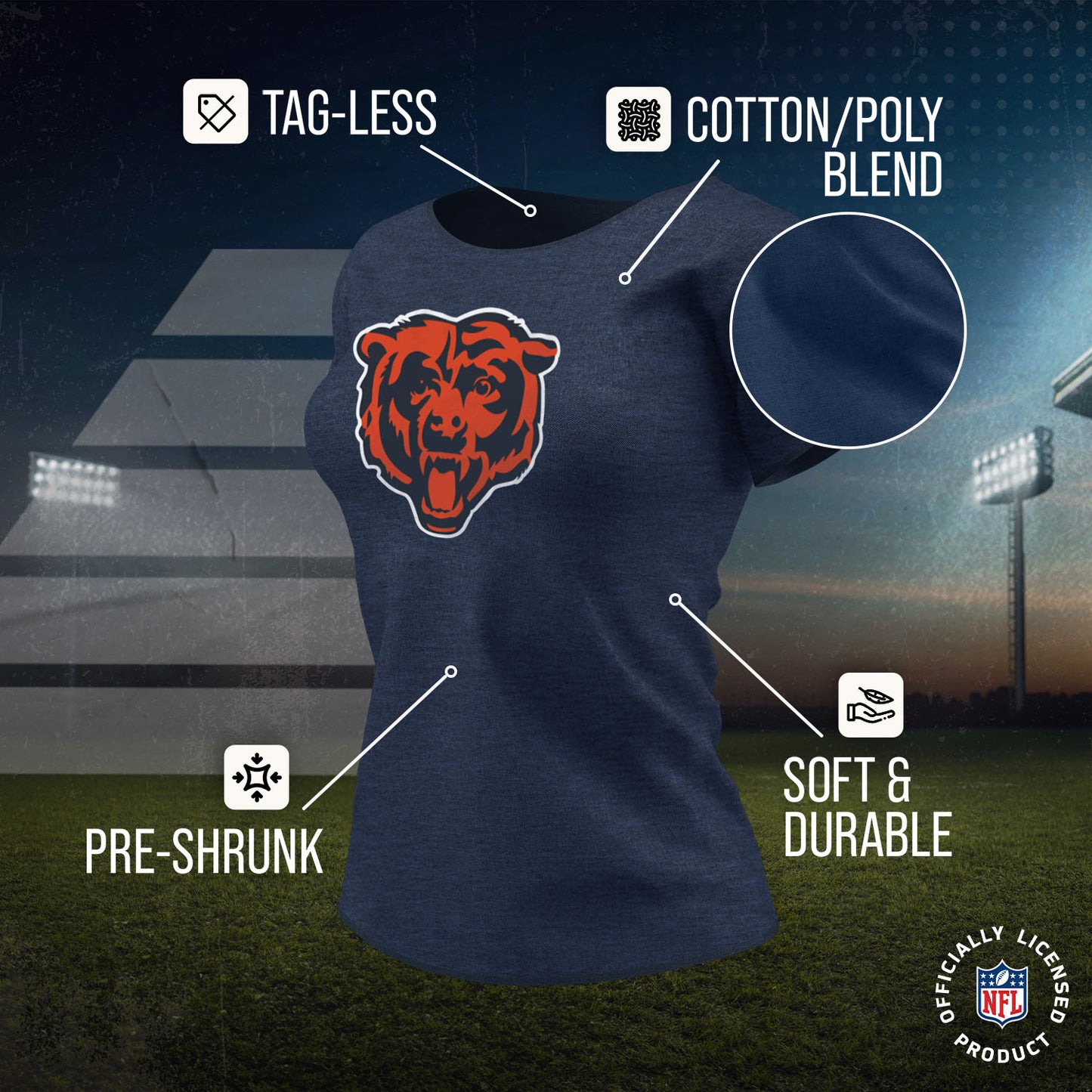 Chicago Bears NFL Womens Heather Logo Relaxed Fit T-Shirt - Navy