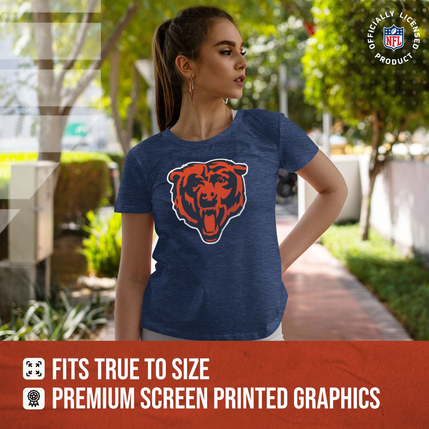 Chicago Bears NFL Womens Heather Logo Relaxed Fit T-Shirt - Navy