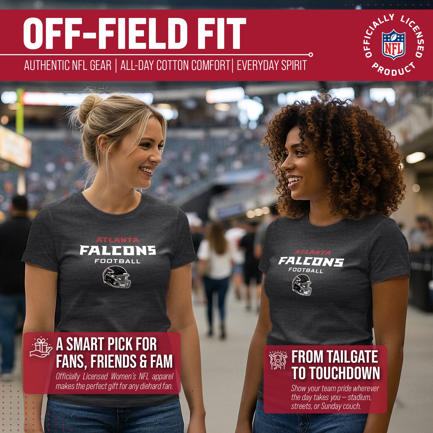 Atlanta Falcons Women's NFL Football Helmet Short Sleeve Tagless T-Shirt - Charcoal