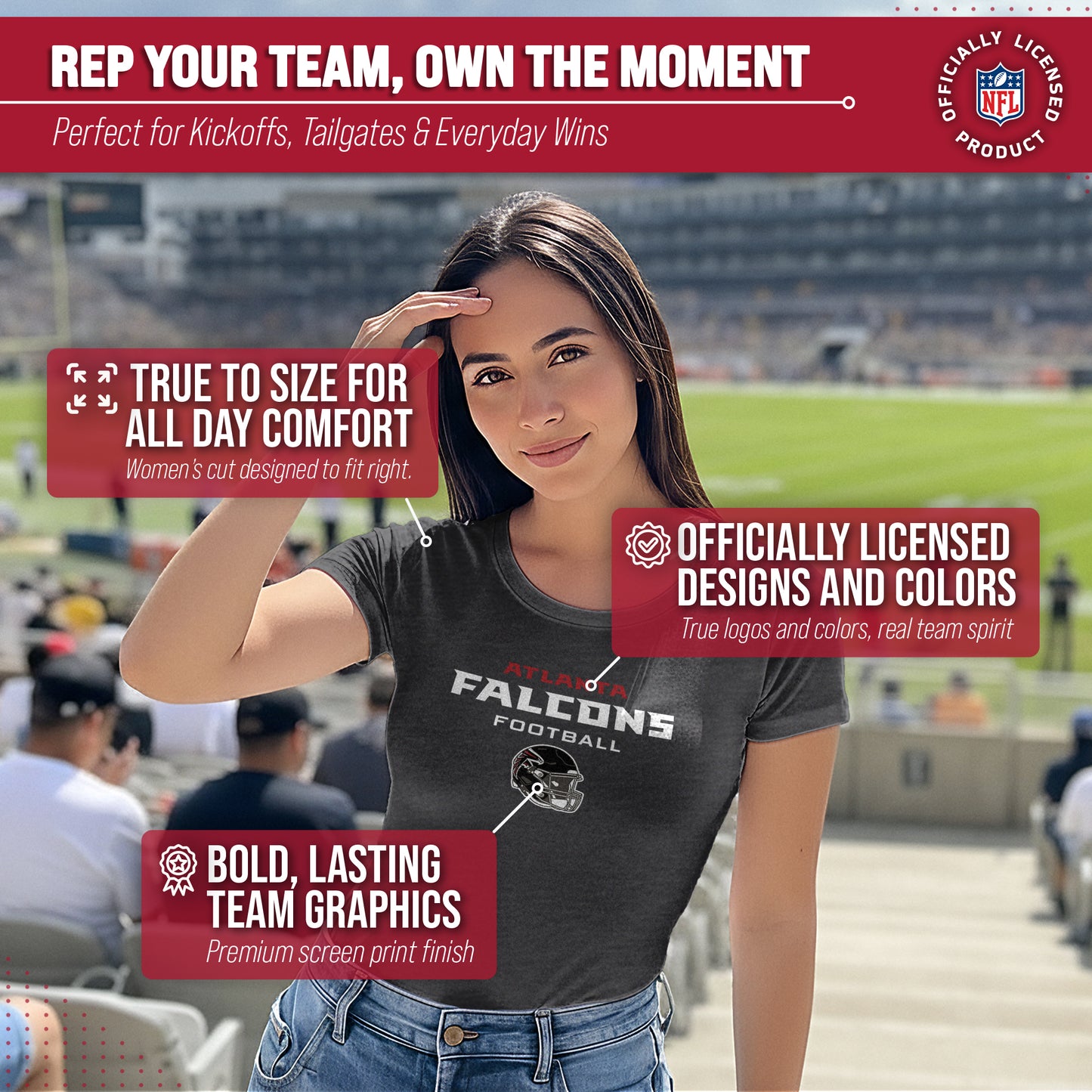 Atlanta Falcons Women's NFL Football Helmet Short Sleeve Tagless T-Shirt - Charcoal