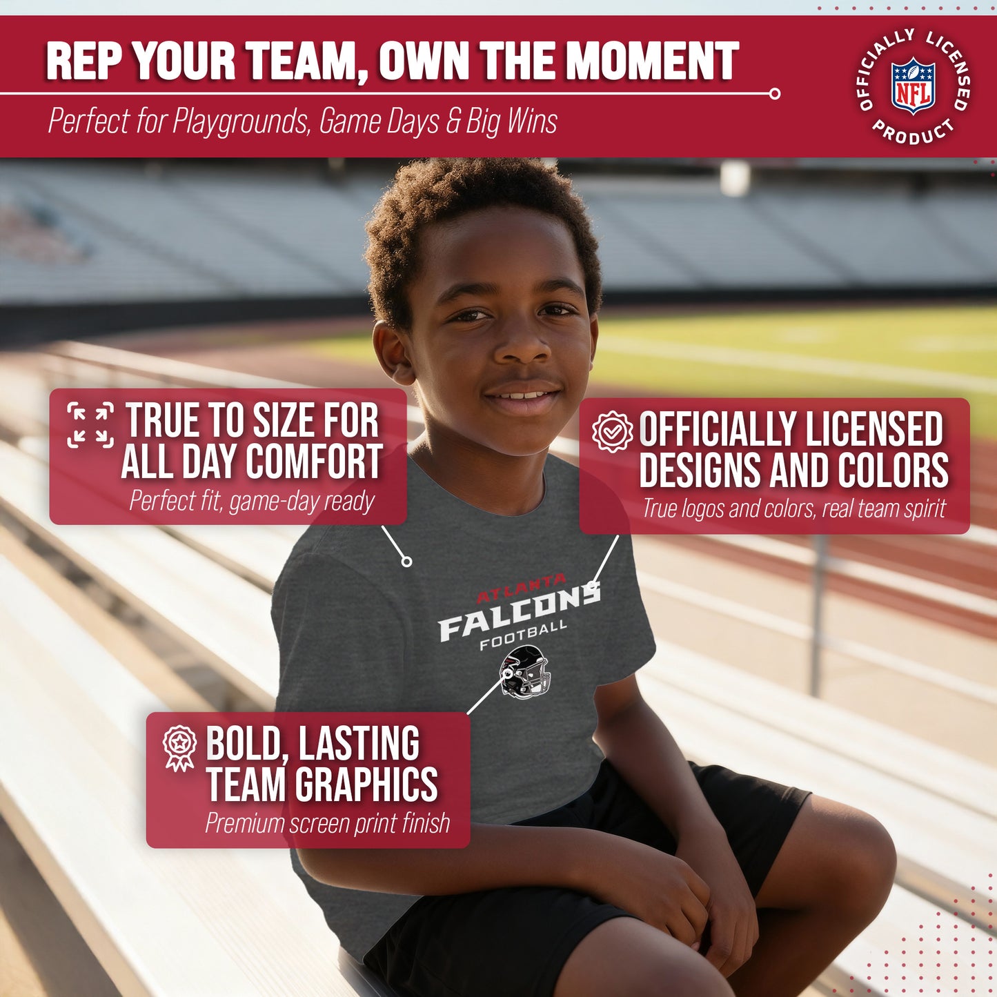 Atlanta Falcons NFL Youth Football Helmet Tagless T-Shirt - Charcoal