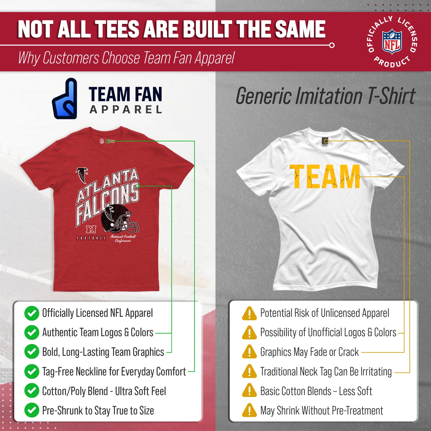 Atlanta Falcons NFL Adult Distressed Helmet Tag-Less T-Shirt - Red Heather