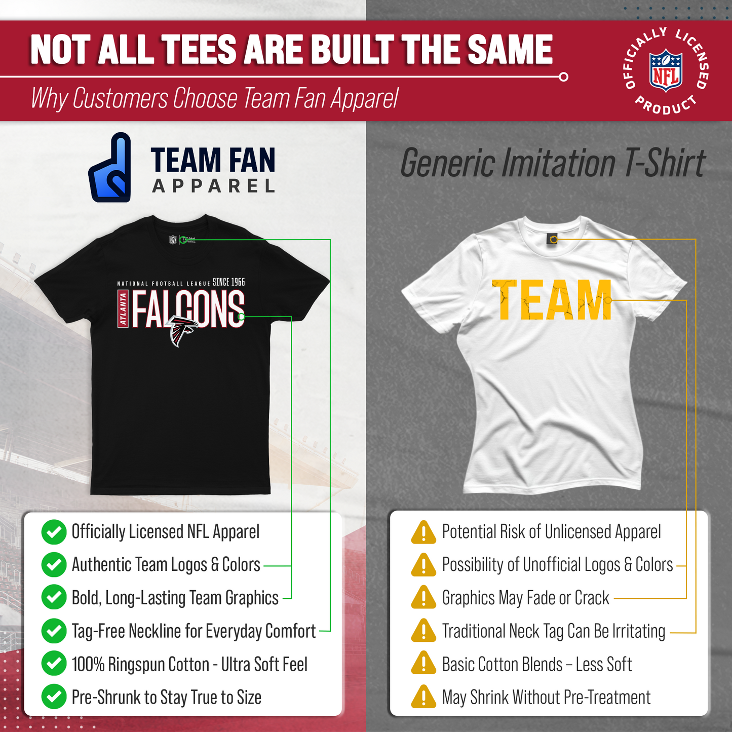 Atlanta Falcons NFL Adult Modern Endzone Tag-Less T-Shirt - Black