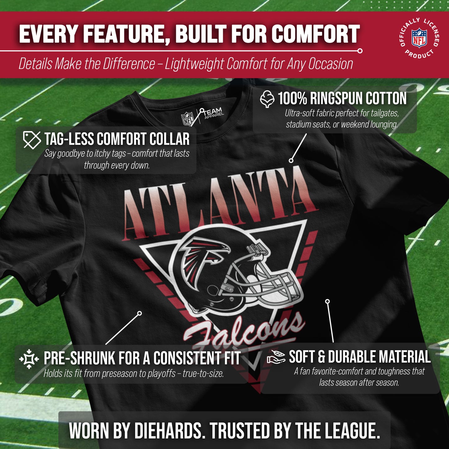 Atlanta Falcons NFL Adult Retro Triangle Unisex T-Shirt - Black