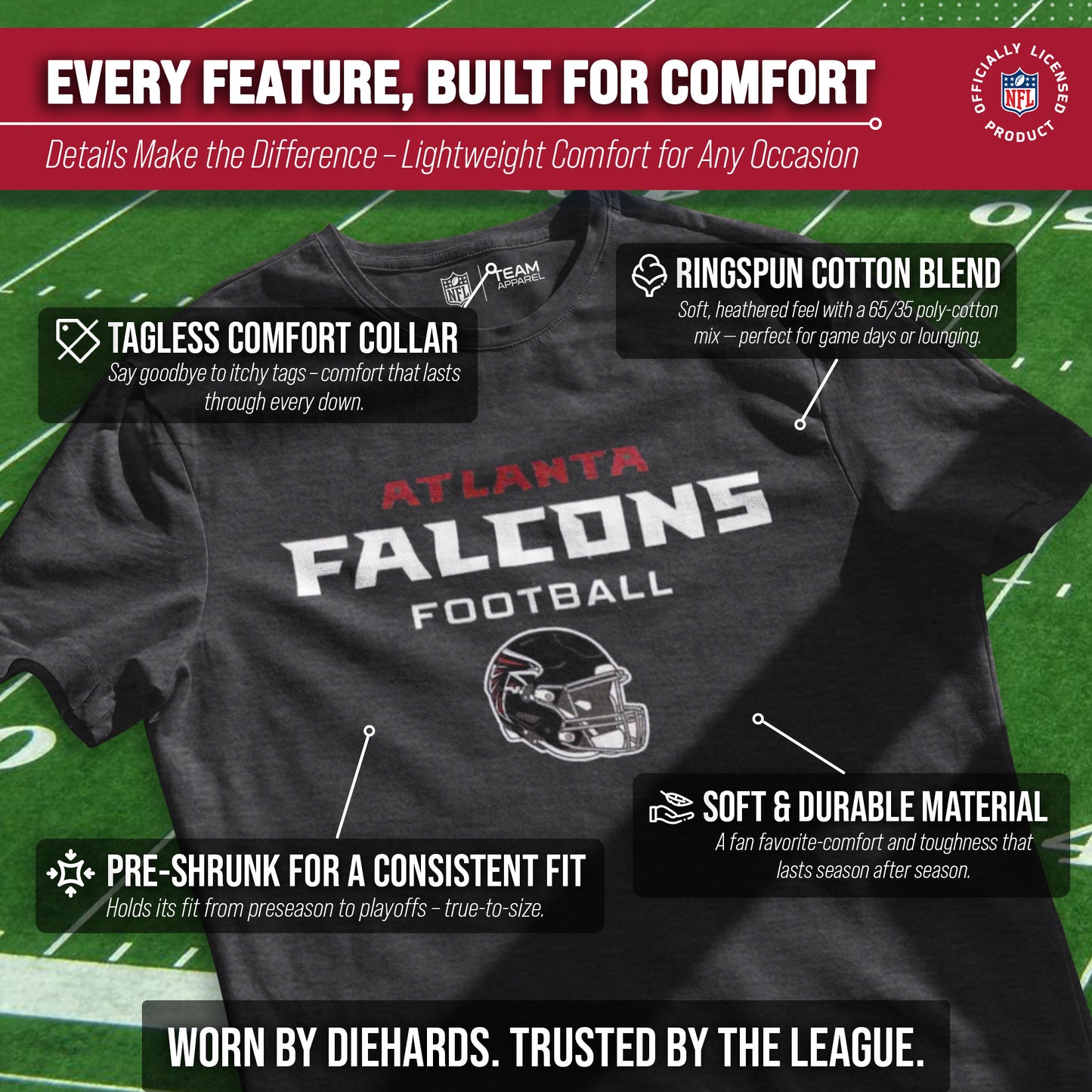 Atlanta Falcons NFL Adult Football Helmet Tagless T-Shirt - Charcoal