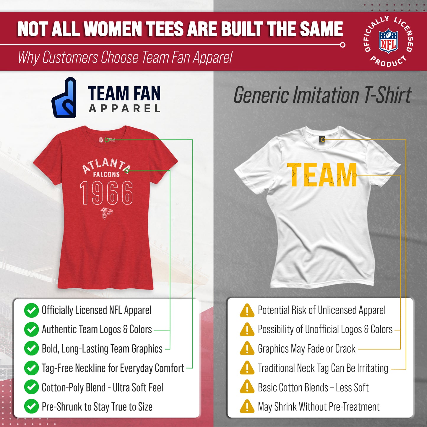 Atlanta Falcons NFL Womens Big Date Tag-Less T-Shirt - Red Heather