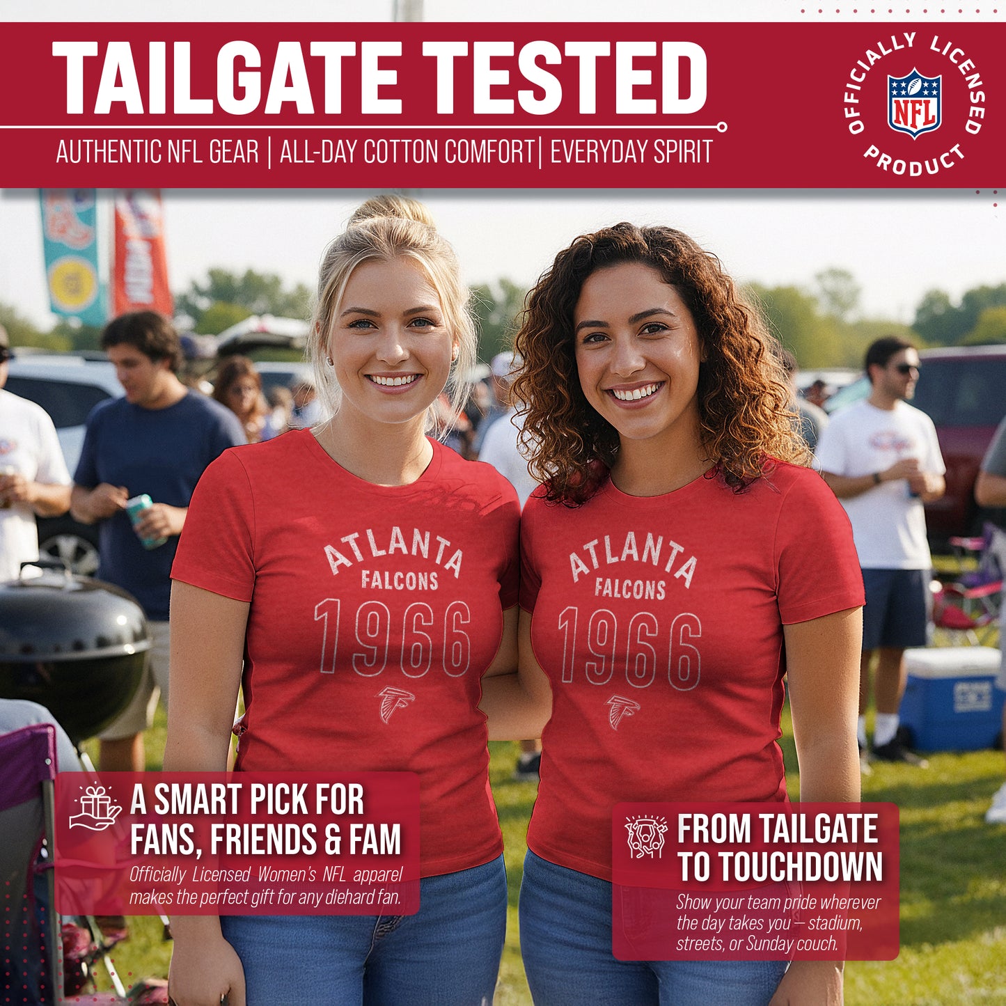 Atlanta Falcons NFL Womens Big Date Tag-Less T-Shirt - Red Heather