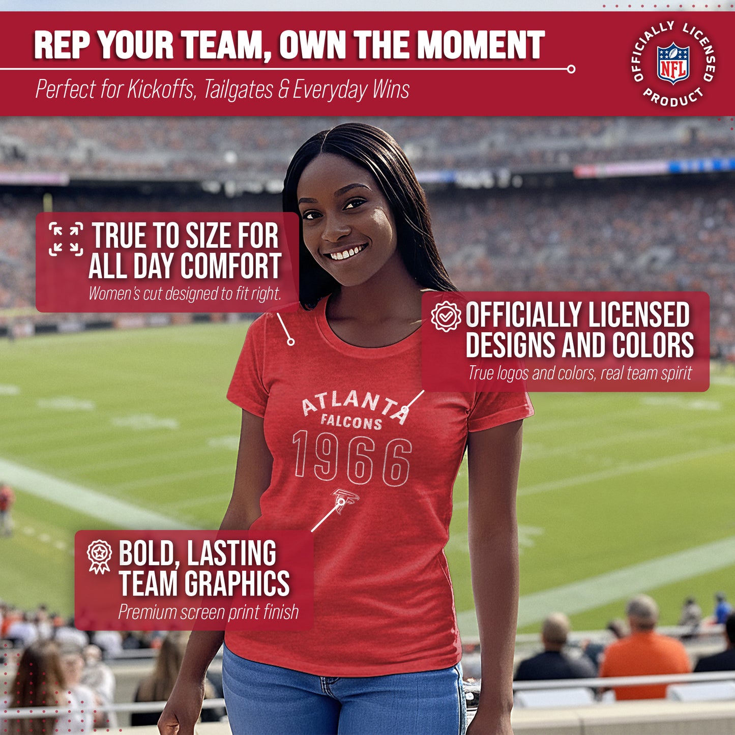 Atlanta Falcons NFL Womens Big Date Tag-Less T-Shirt - Red Heather