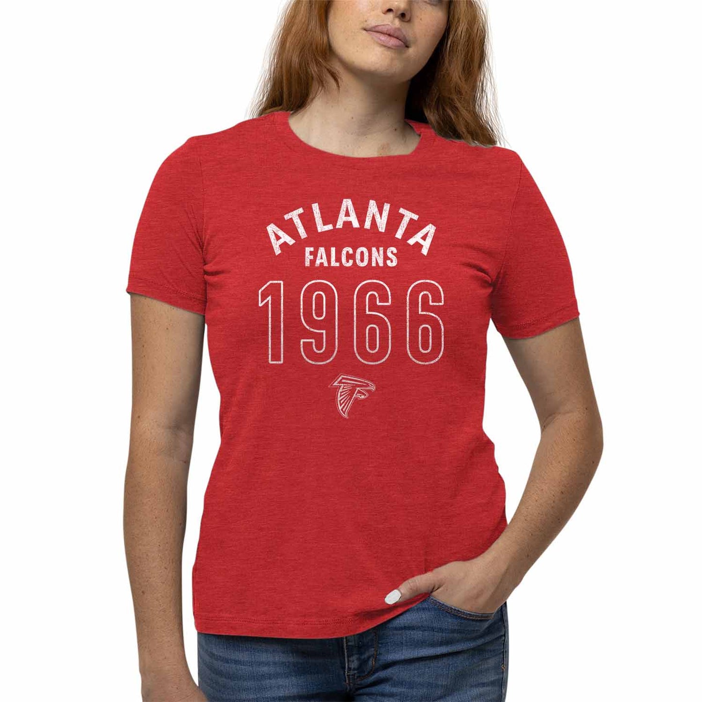 Atlanta Falcons NFL Womens Big Date Tag-Less T-Shirt - Red Heather