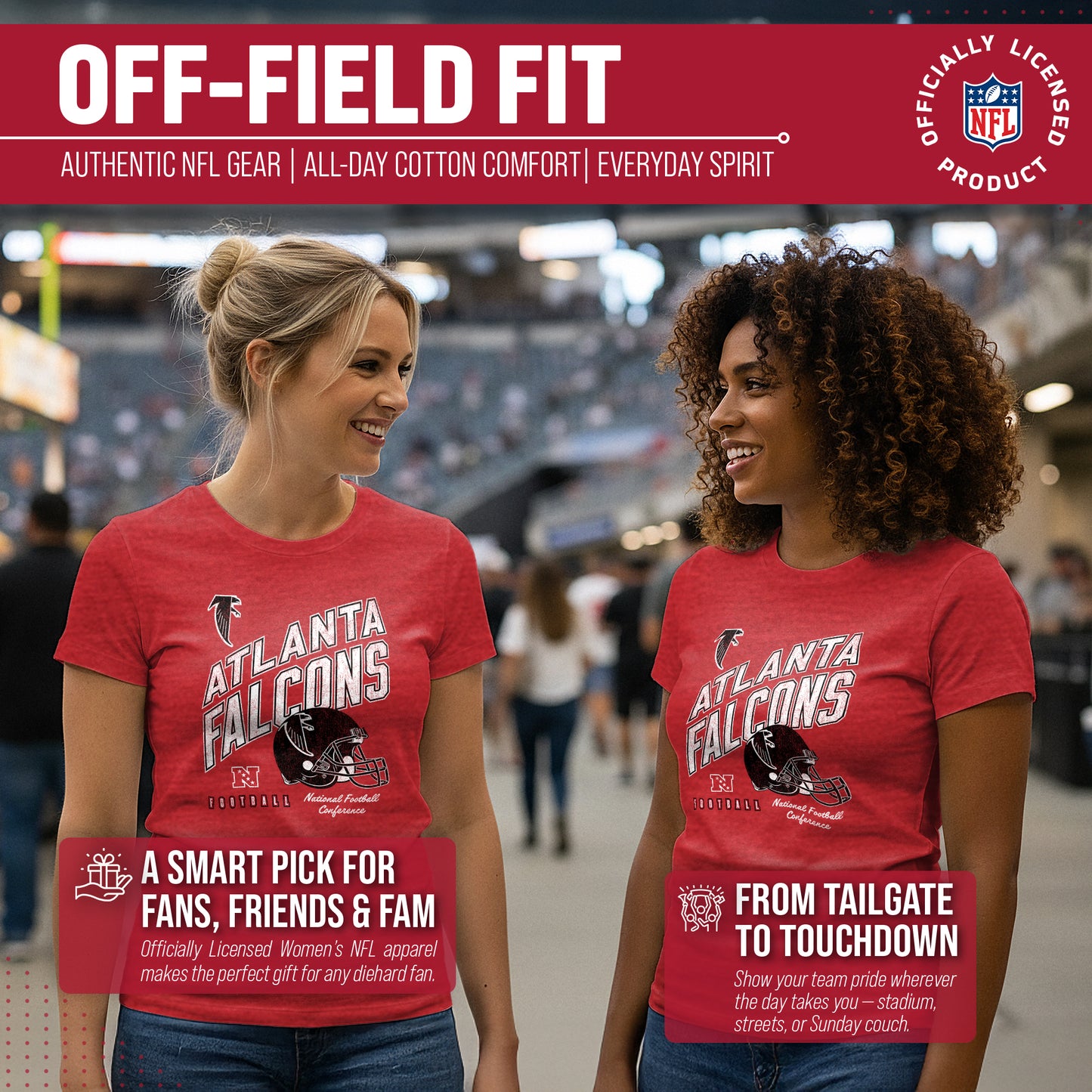 Atlanta Falcons NFL Womens Distressed Helmet Tag-Less Soft T-Shirt - Red Heather