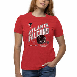 Atlanta Falcons NFL Womens Distressed Helmet Tag-Less Soft T-Shirt - Red Heather