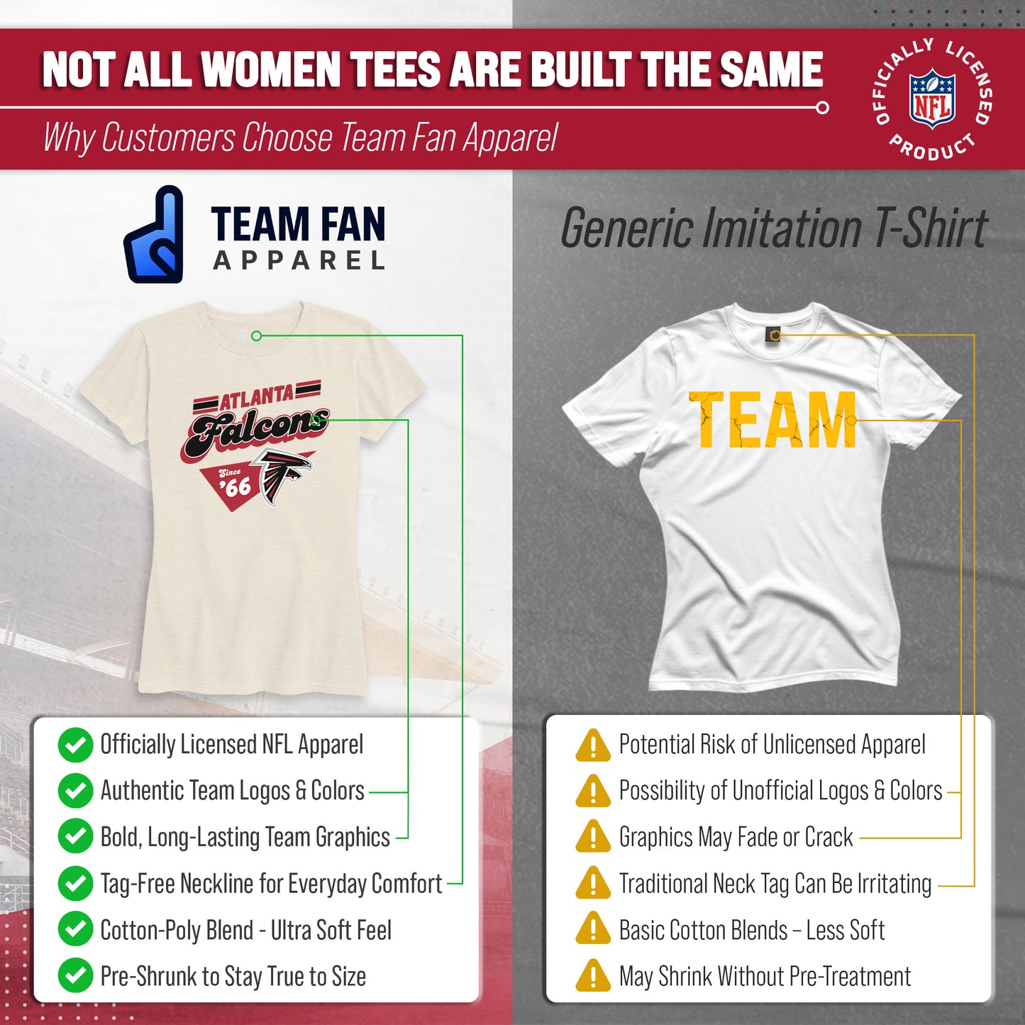 Atlanta Falcons NFL Womens Vintage Charm Tag-Less Soft T-Shirt - Birch