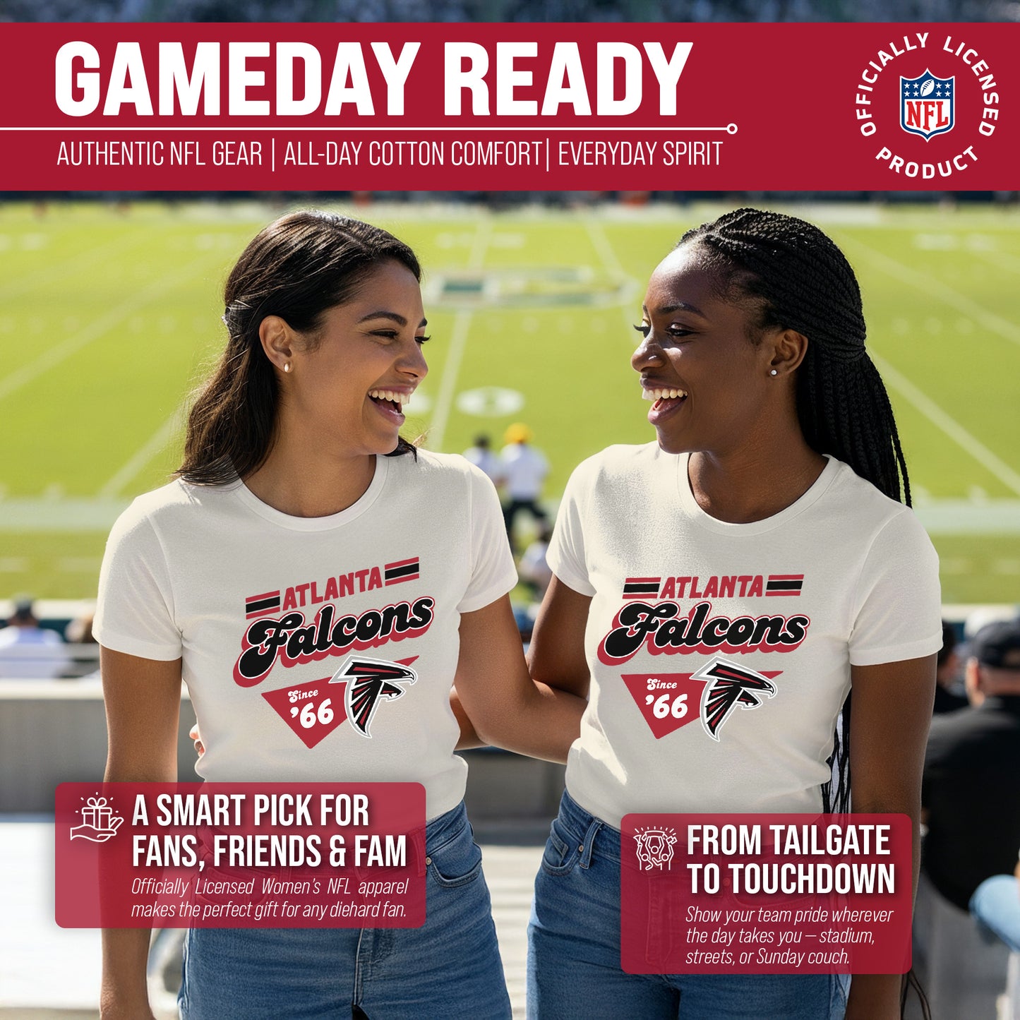 Atlanta Falcons NFL Womens Vintage Charm Tag-Less Soft T-Shirt - Birch