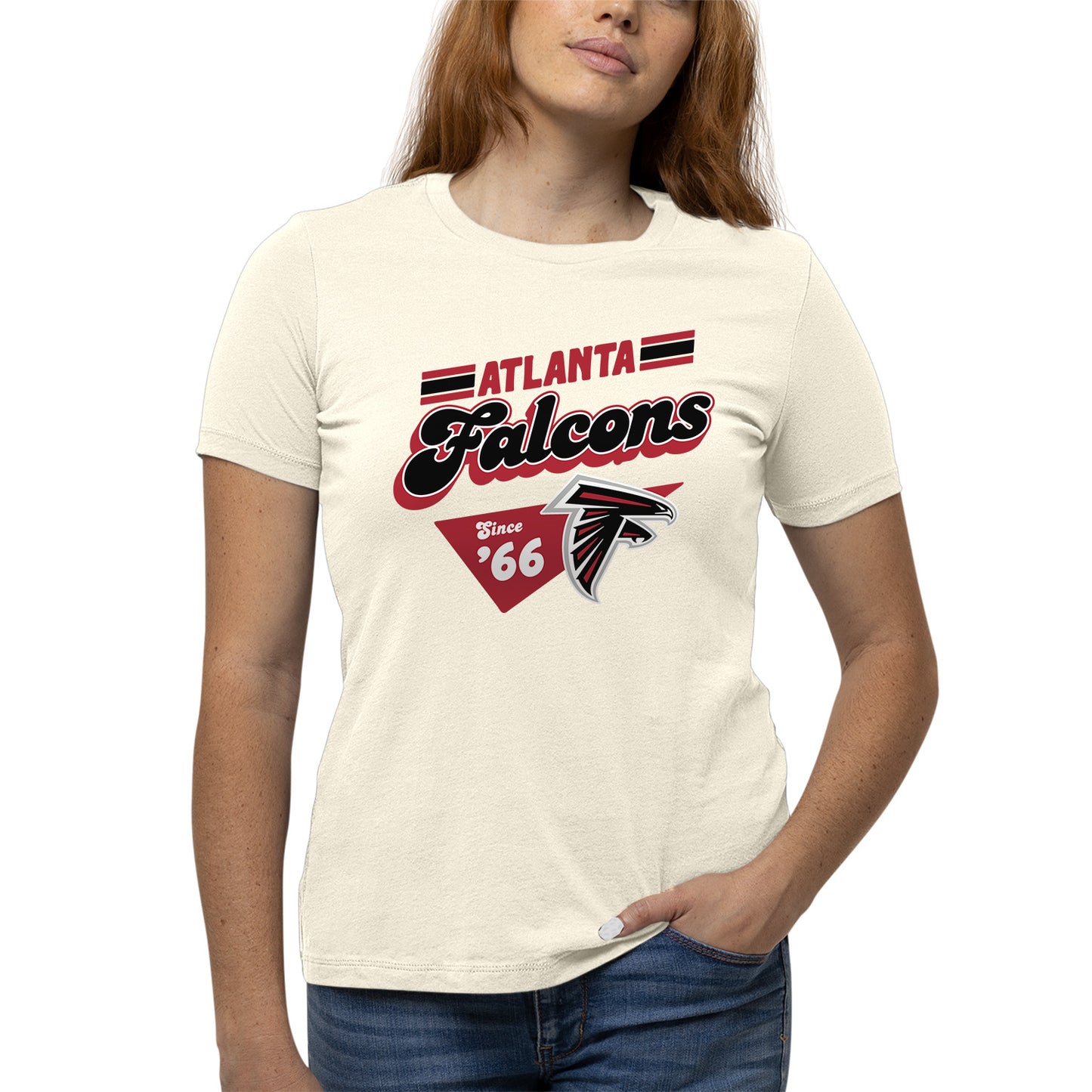 Atlanta Falcons NFL Womens Vintage Charm Tag-Less Soft T-Shirt - Birch