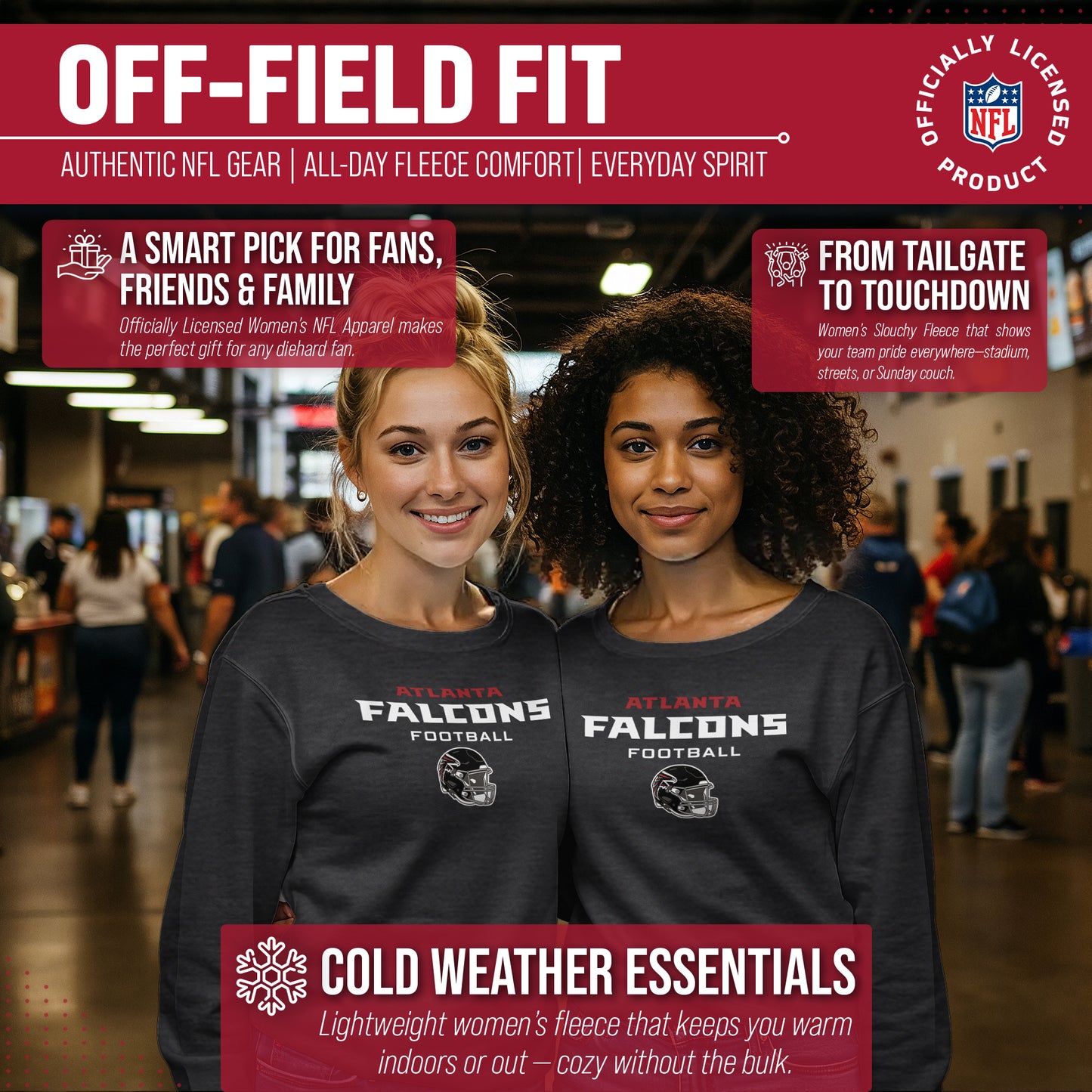 Atlanta Falcons NFL Womens Helmet French Terry Slouchy Top - Charcoal