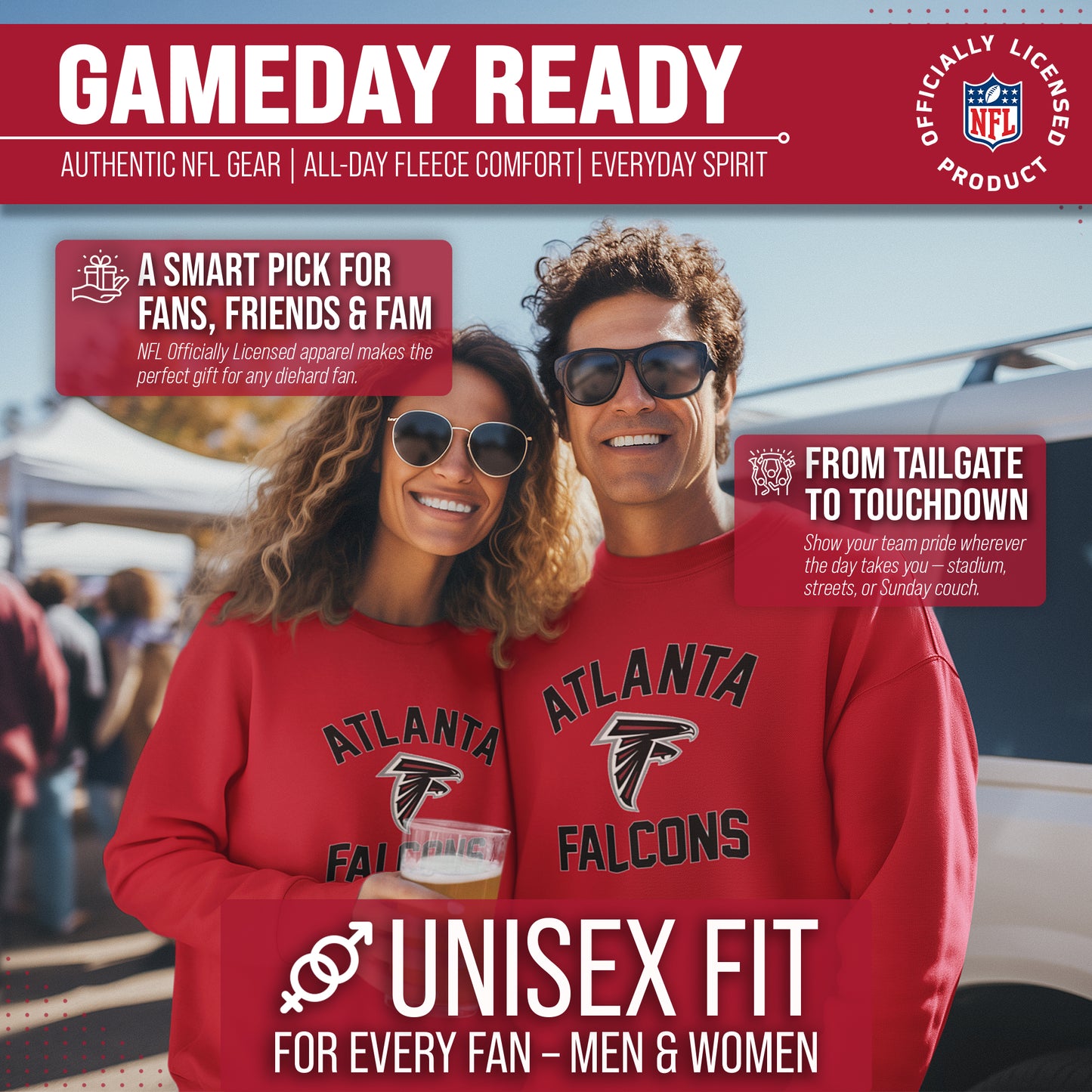 Atlanta Falcons NFL Adult Gameday Football Crewneck Sweatshirt - Red