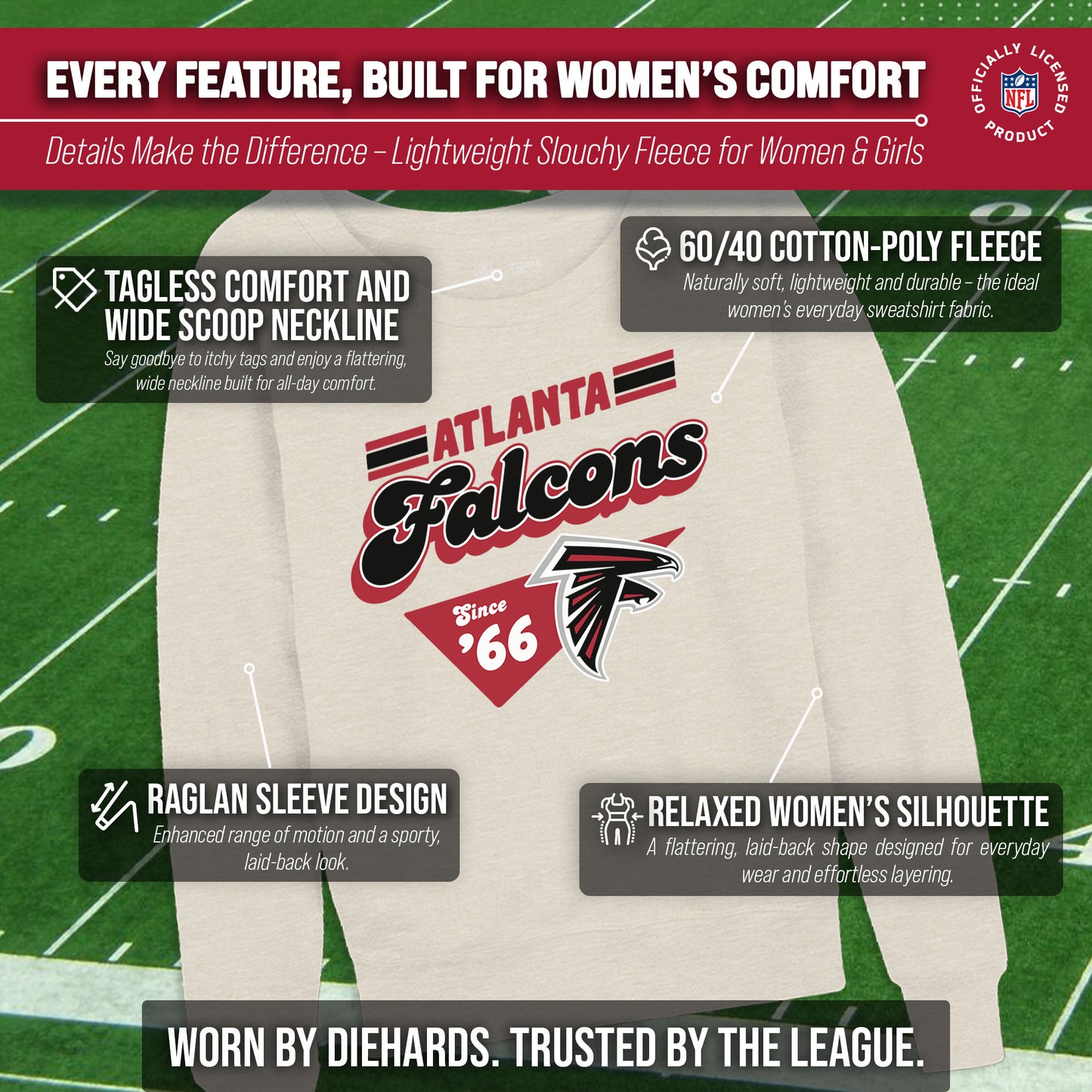 Atlanta Falcons NFL Womens Vintage Charm French Terry Slouchy Top - Birch