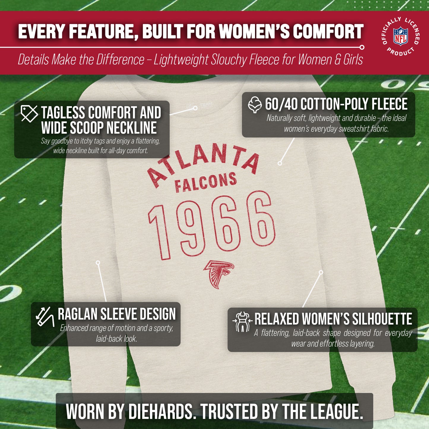Atlanta Falcons NFL Womens Big Date French Terry Slouchy Top - Natural