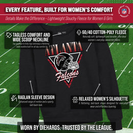 Atlanta Falcons NFL Womens Retro Triangle French Terry Slouchy Top- Raglan Sleeves - Heather Charcoal