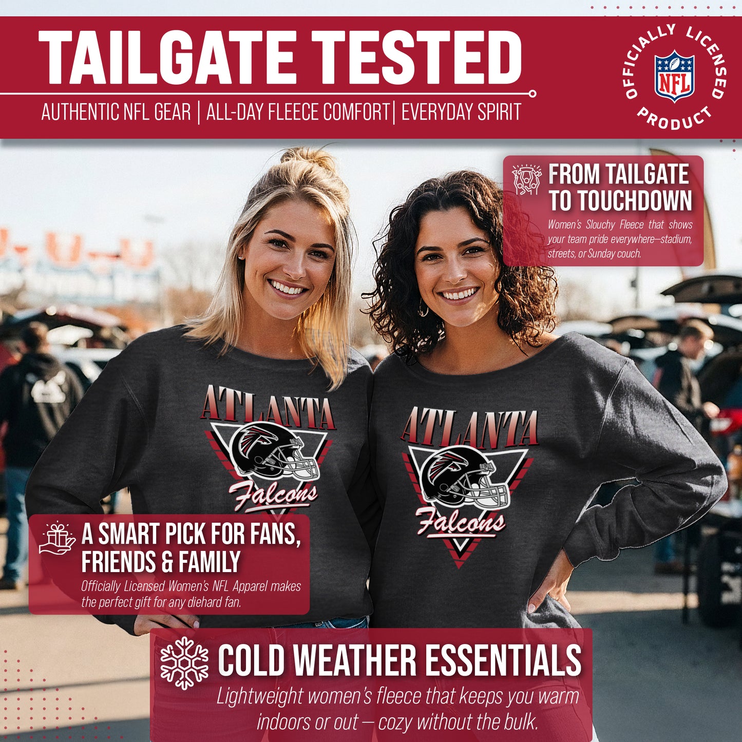 Atlanta Falcons NFL Womens Retro Triangle French Terry Slouchy Top- Raglan Sleeves - Heather Charcoal