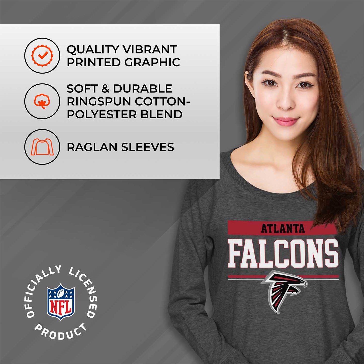 Atlanta Falcons NFL Womens Team Block French Terry Slouchy Top - Charcoal
