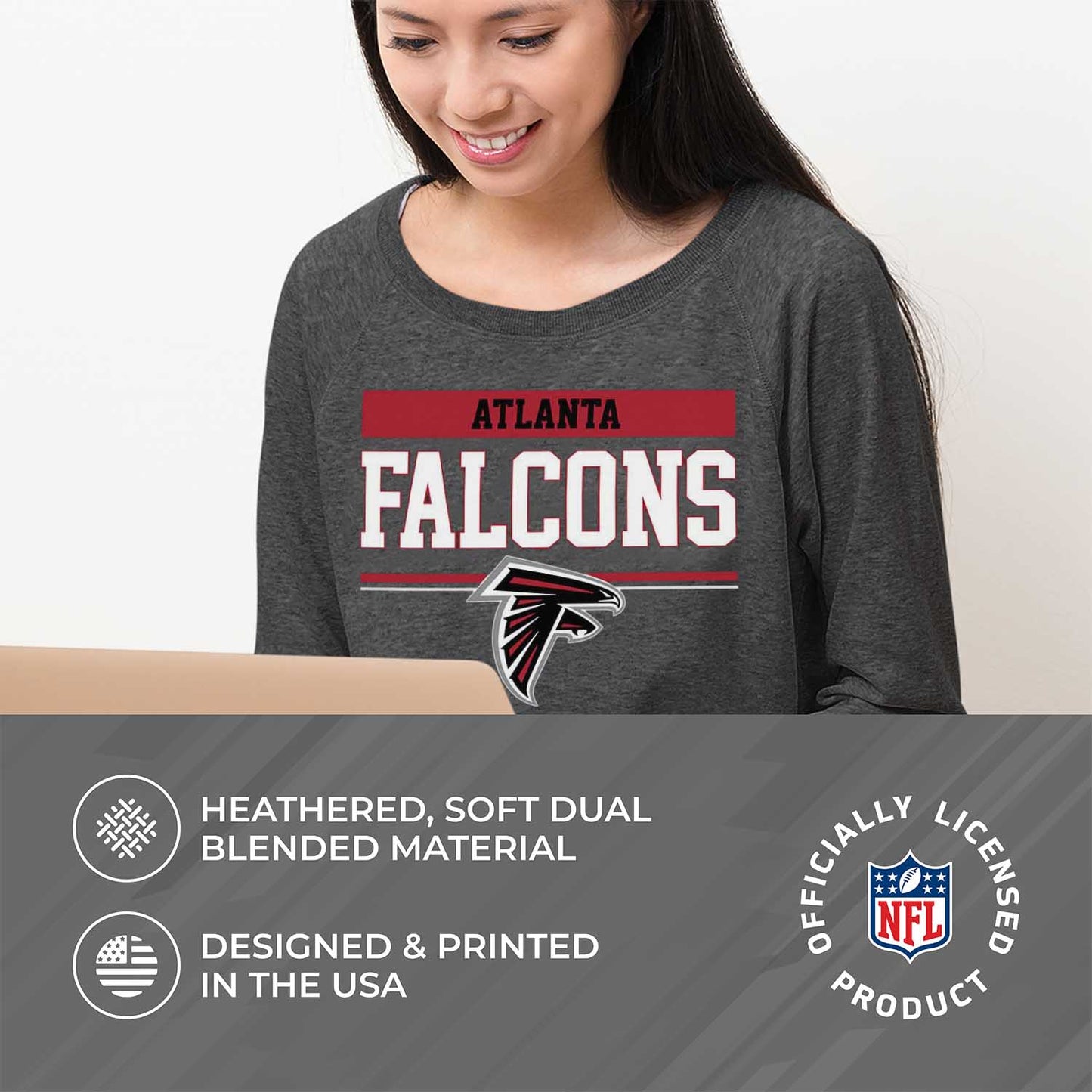 Atlanta Falcons NFL Womens Team Block French Terry Slouchy Top - Charcoal