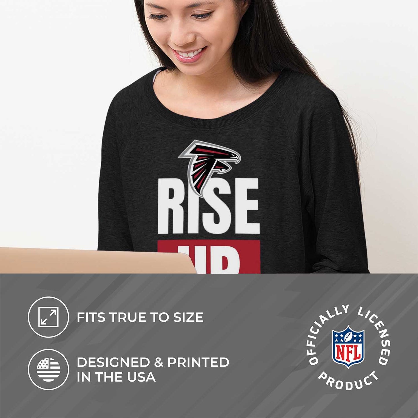 Atlanta Falcons NFL Womens Team Slogan Crew Neck - Black