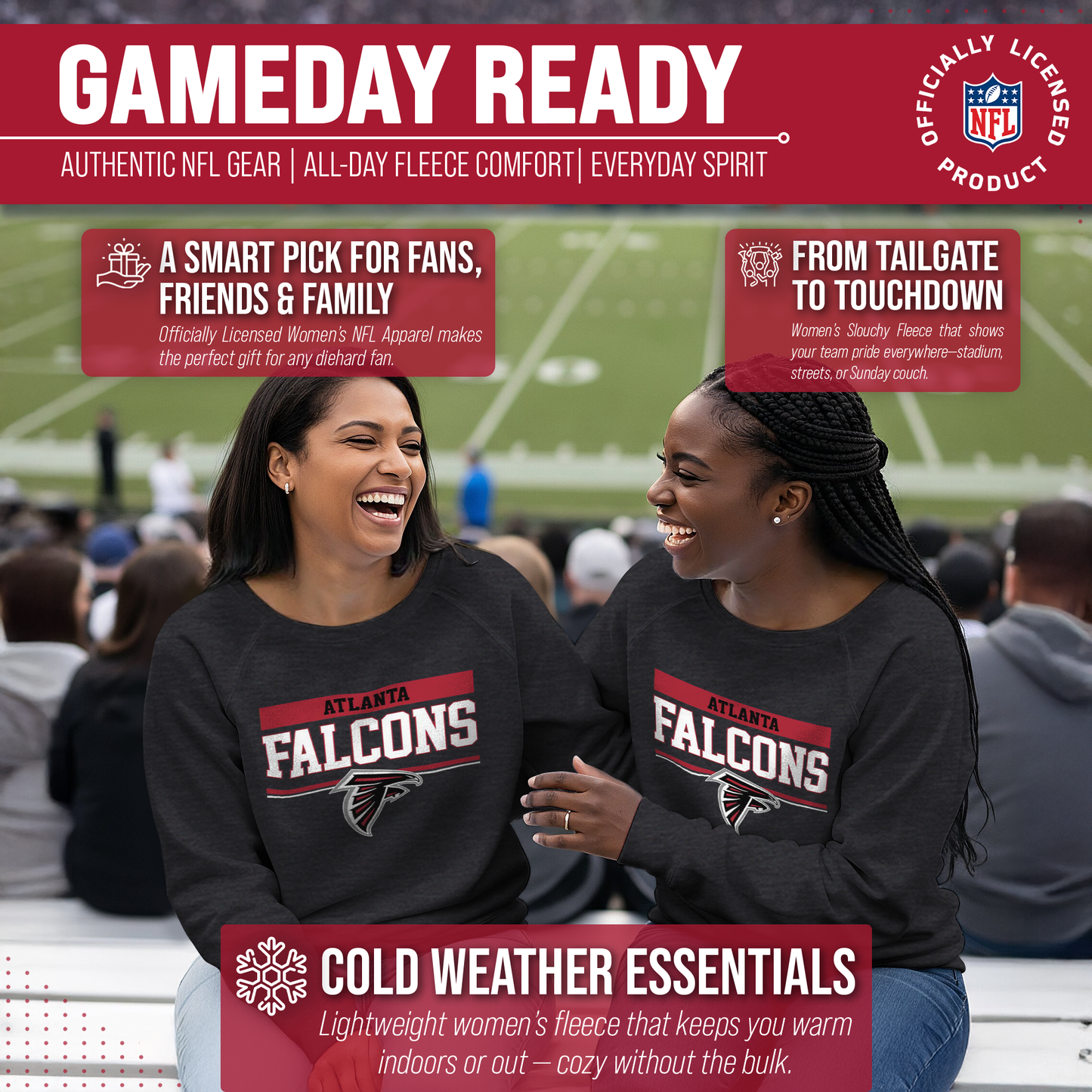 Atlanta Falcons NFL Womens Team Block French Terry Slouchy Top - Charcoal