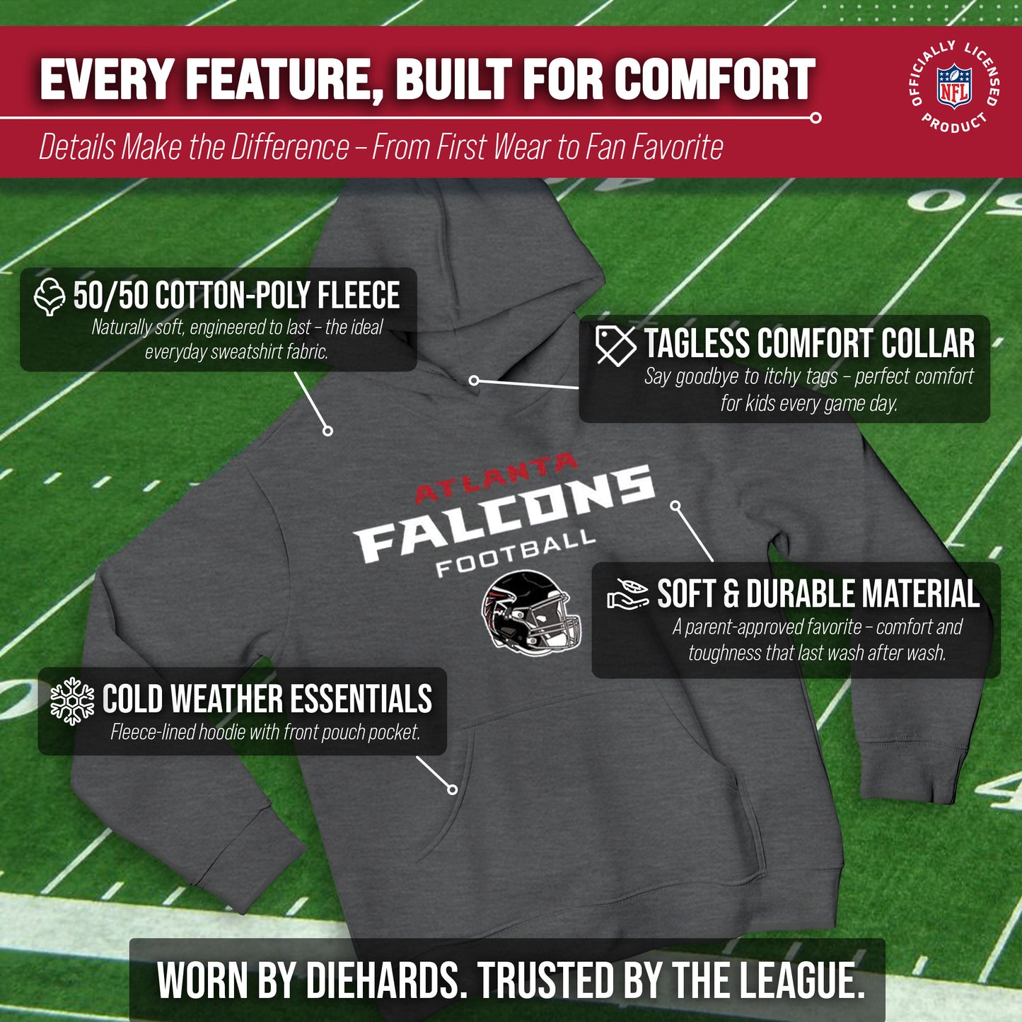Atlanta Falcons NFL Youth Football Helmet Hood - Charcoal