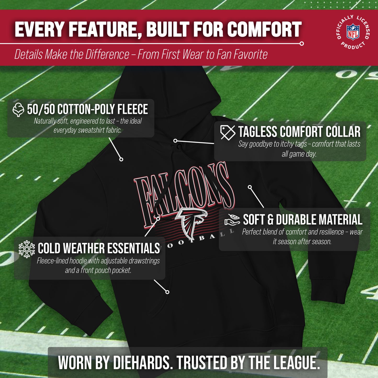 Atlanta Falcons NFL Adult Unisex Overtime Blueprint Soft Fleece Hooded Sweatshirt - Black