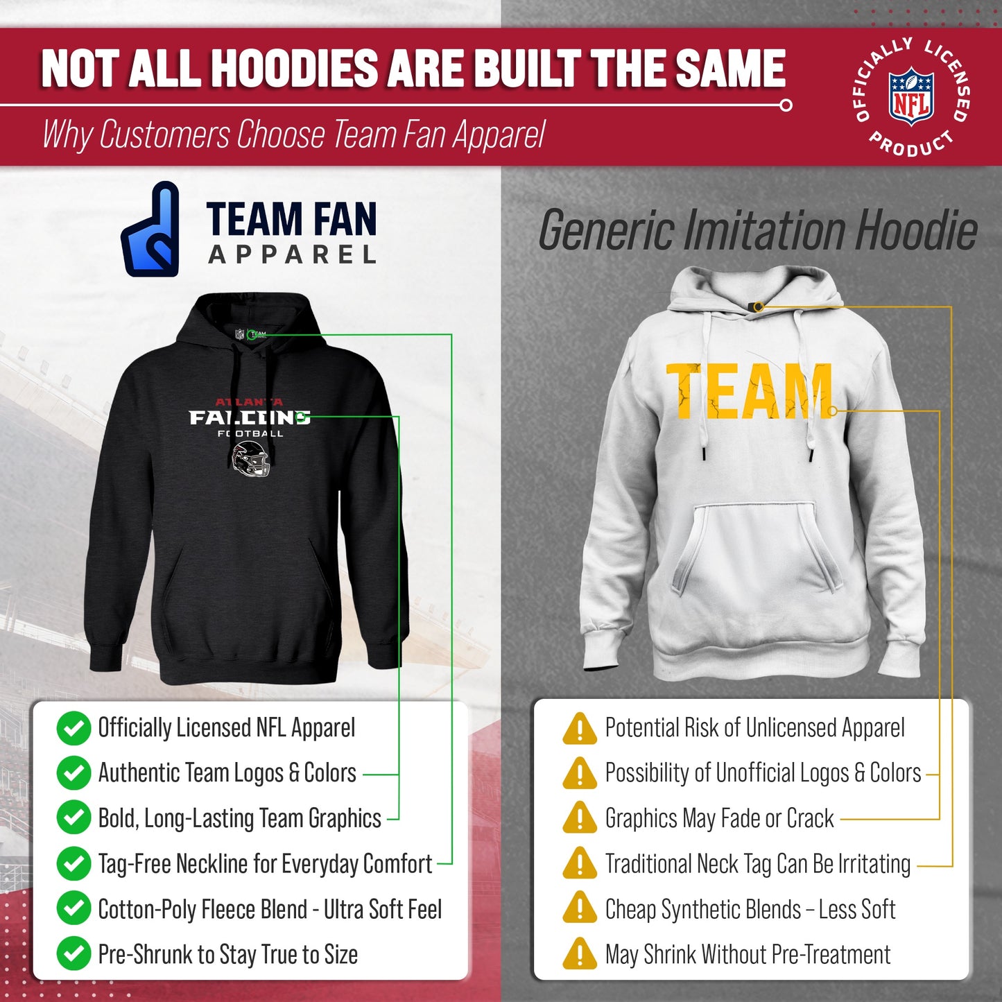 Atlanta Falcons Adult NFL Football Helmet Heather Hooded Sweatshirt  - Charcoal