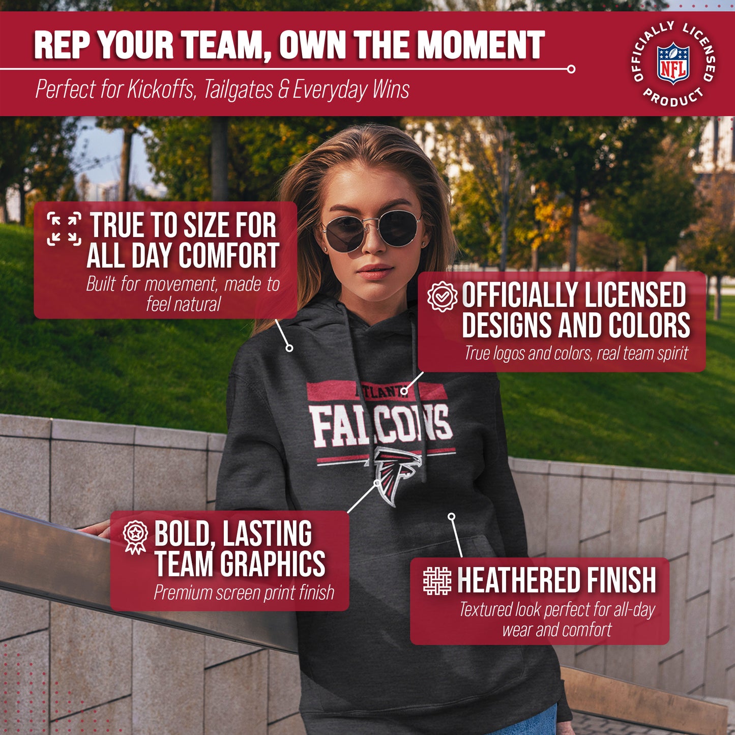 Atlanta Falcons NFL Adult Gameday Charcoal Hooded Sweatshirt - Charcoal