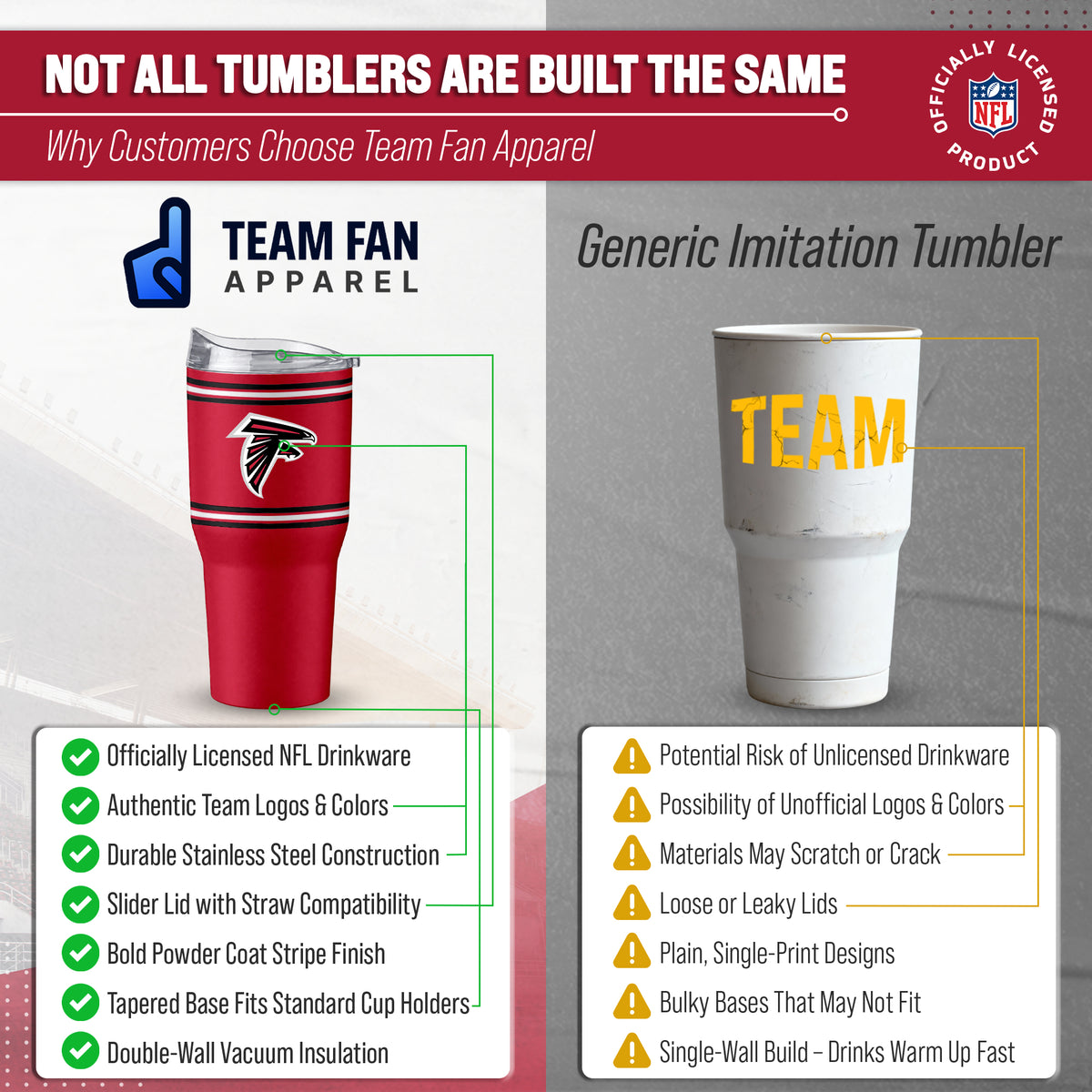 Atlanta Falcons  30 oz Stripe Powder Coat Tumbler | NFL Stainless - Red