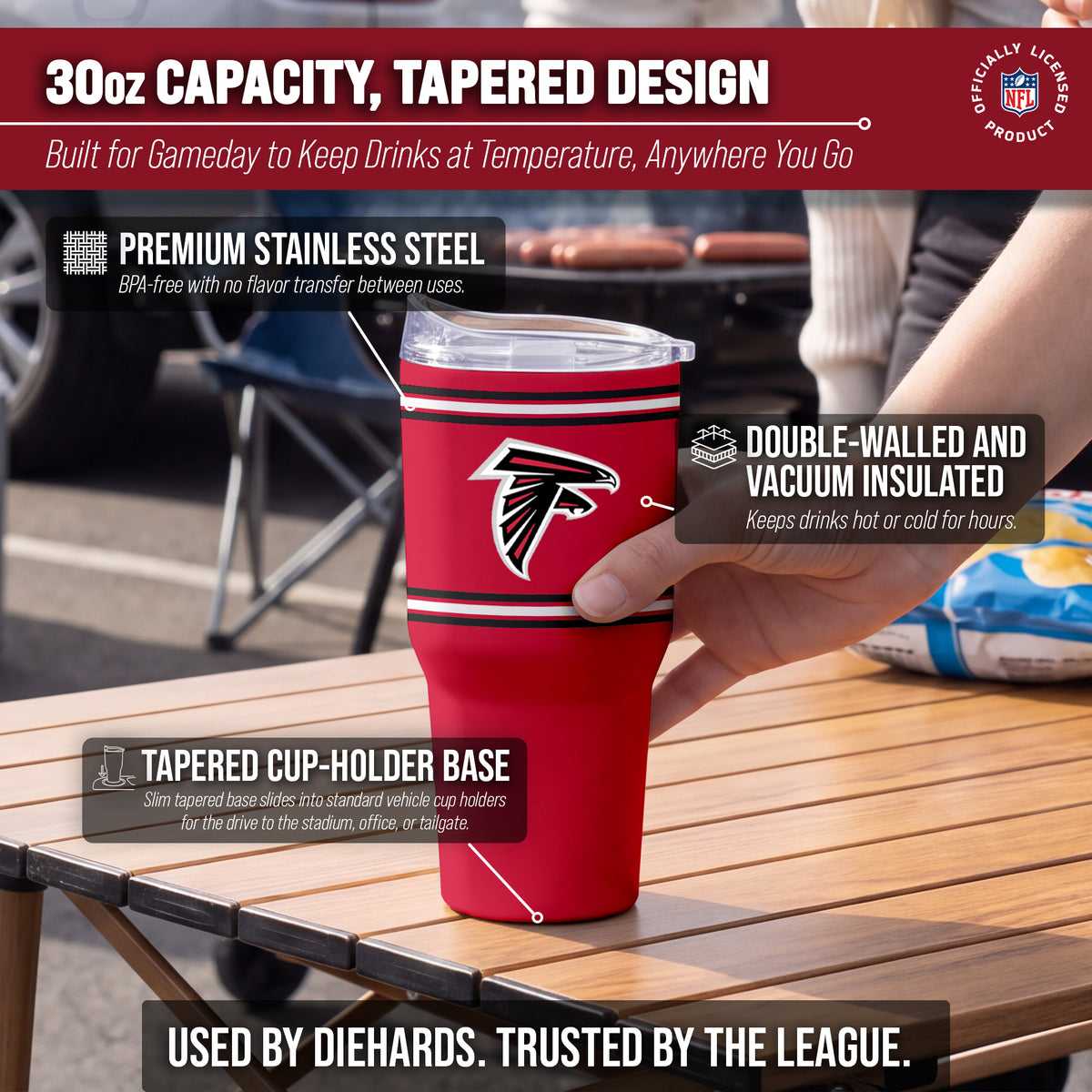 Atlanta Falcons  30 oz Stripe Powder Coat Tumbler | NFL Stainless - Red