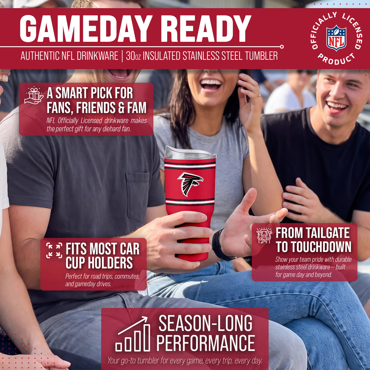 Atlanta Falcons  30 oz Stripe Powder Coat Tumbler | NFL Stainless - Red