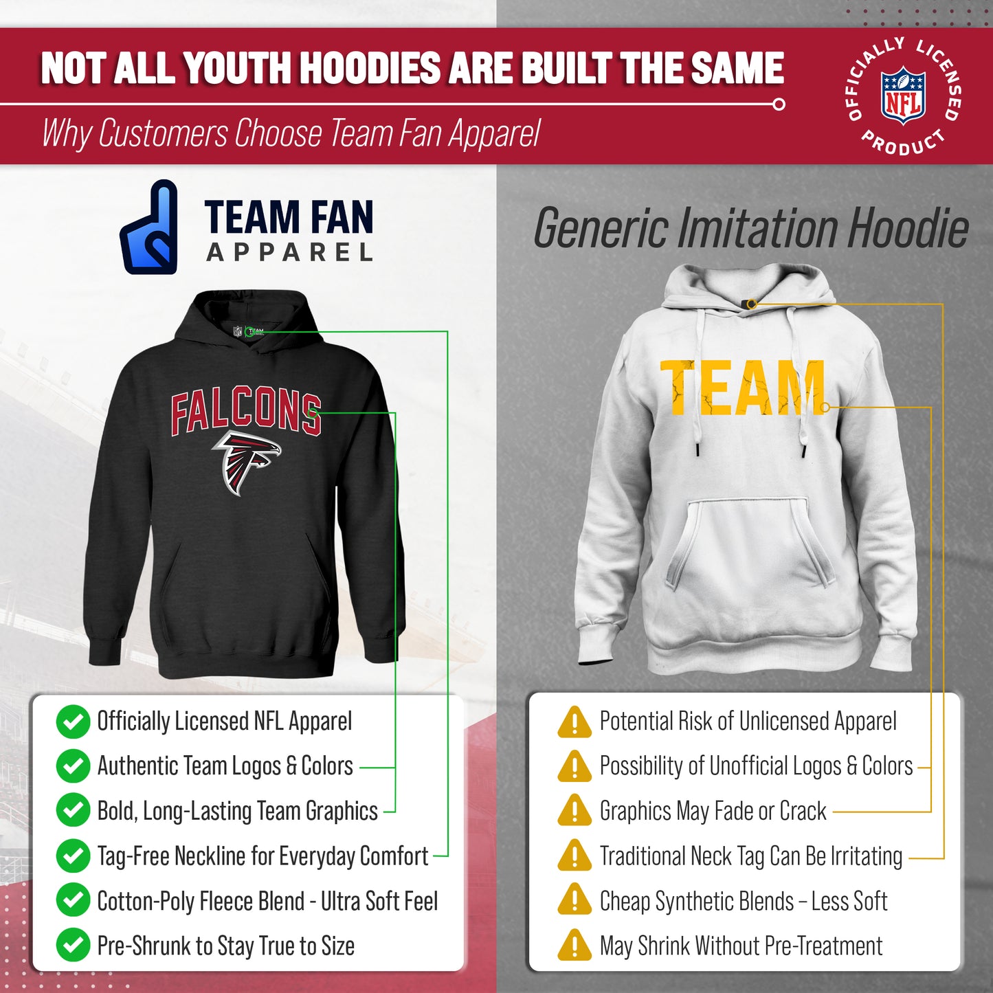 Atlanta Falcons NFL Youth Home Team Hoodie- Kids Hooded Sweatshirt - Black