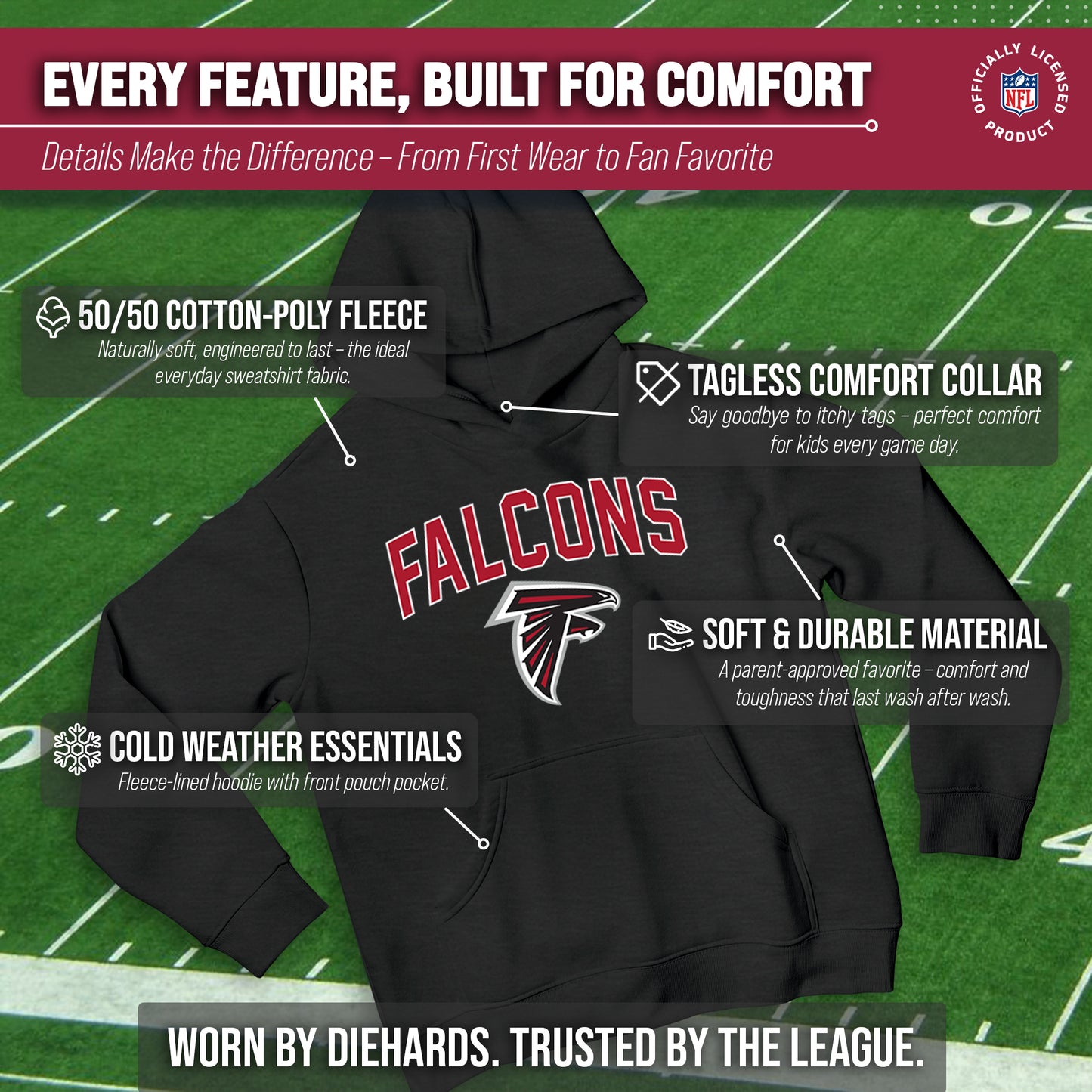 Atlanta Falcons NFL Youth Home Team Hoodie- Kids Hooded Sweatshirt - Black
