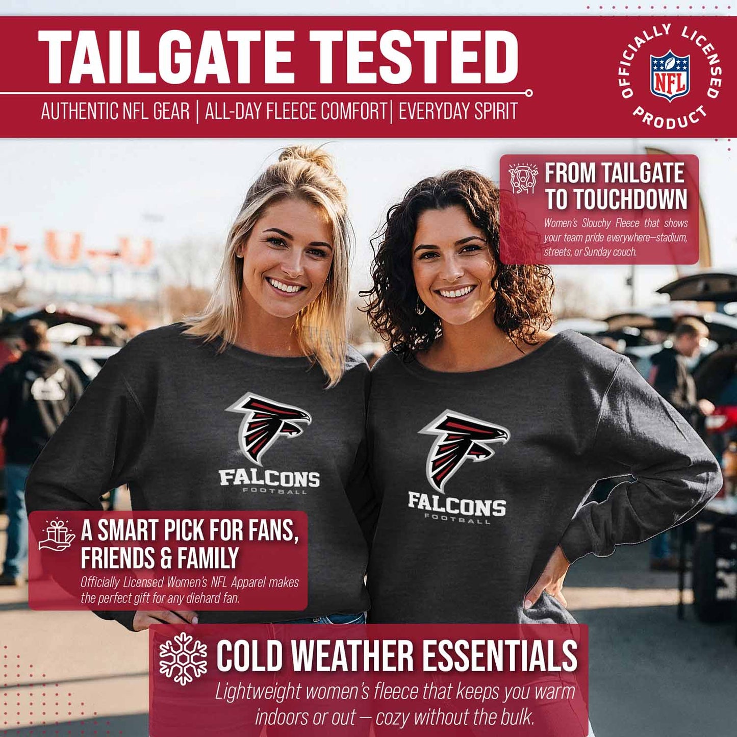Atlanta Falcons NFL Womens Ultimate Fan French Terry Slouchy Top- Raglan Sleeves - Charcoal